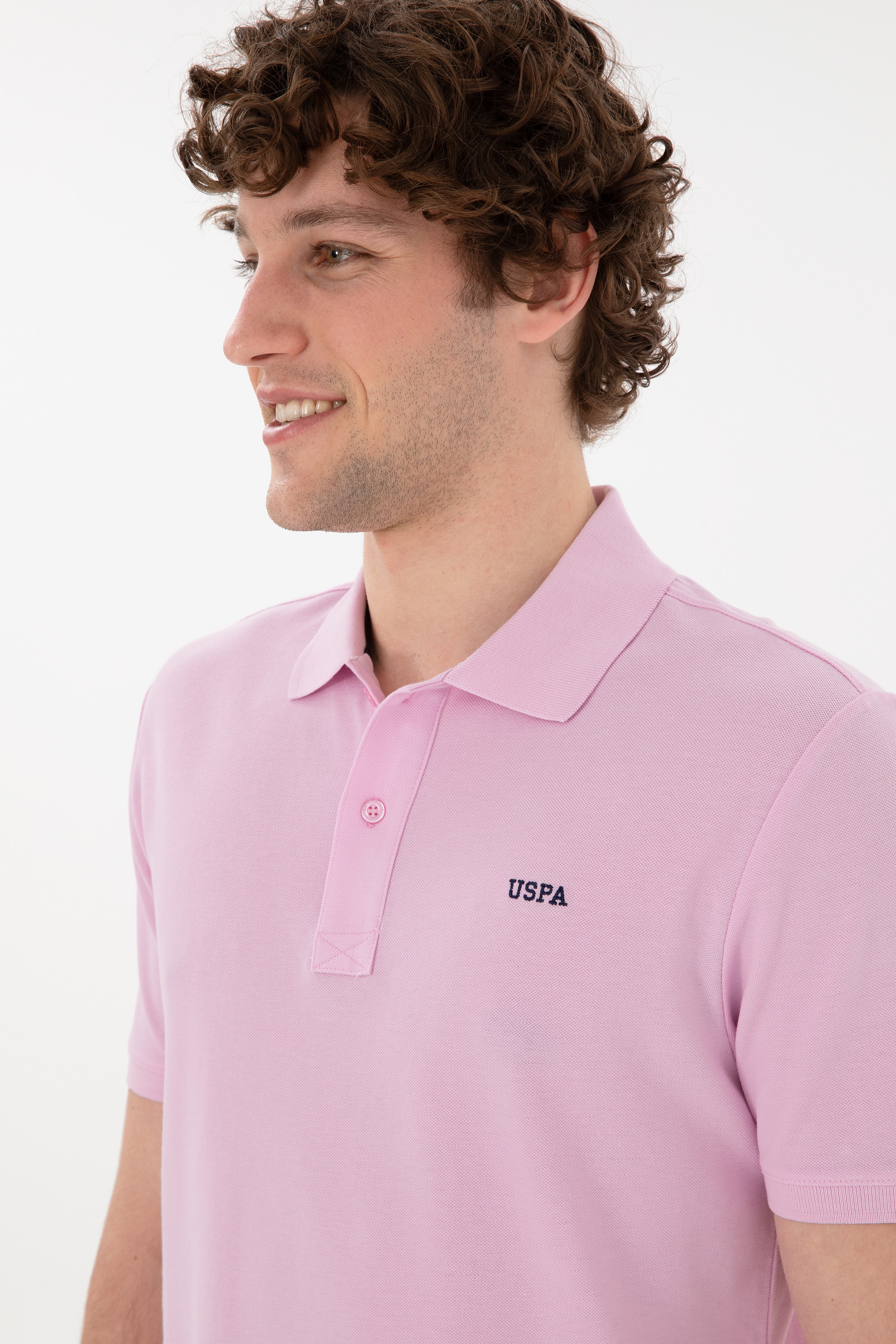 Erkek Regular Fit Polo Yaka Pembe Basic Tişört