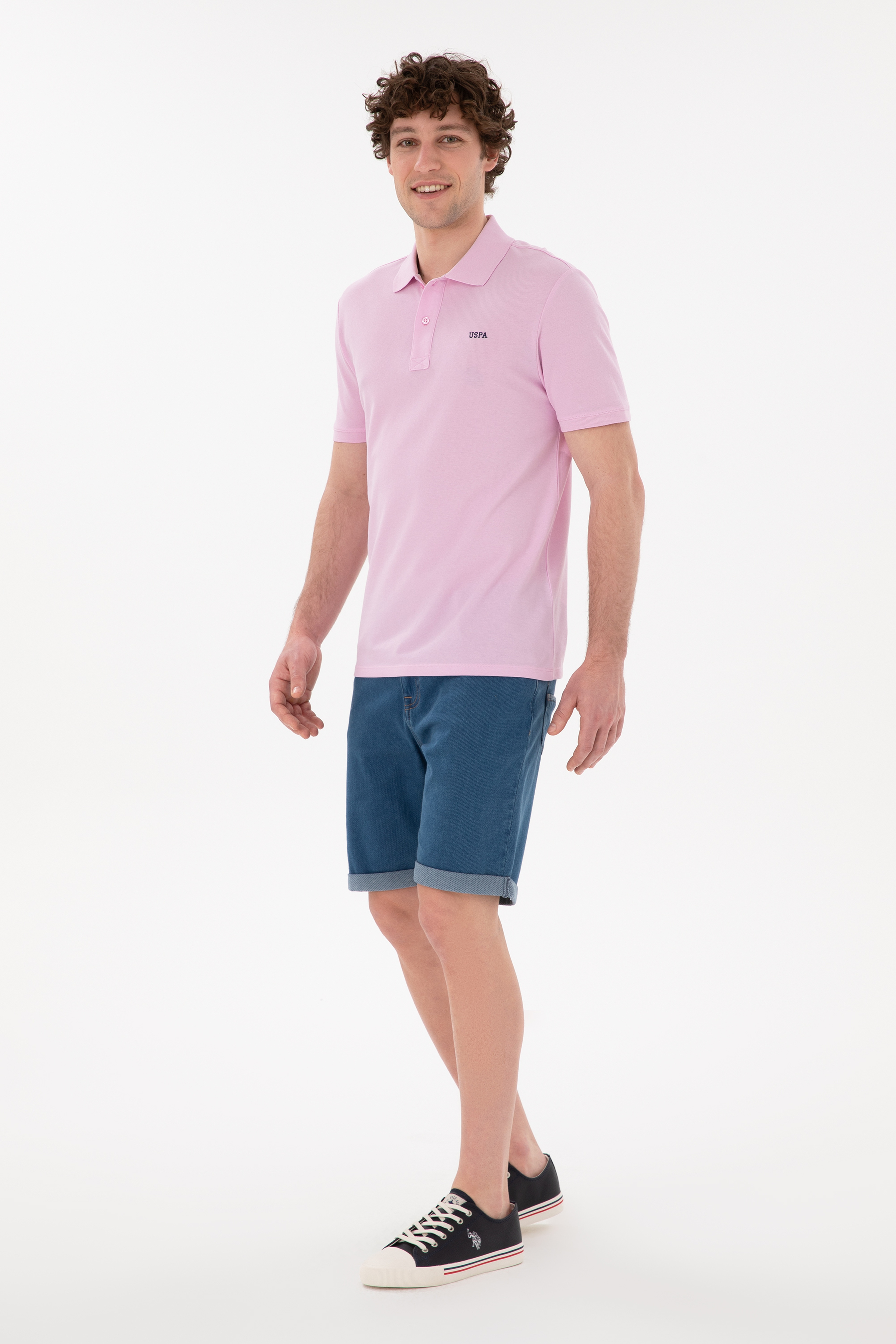 Erkek Regular Fit Polo Yaka Pembe Basic Tişört - Image 4