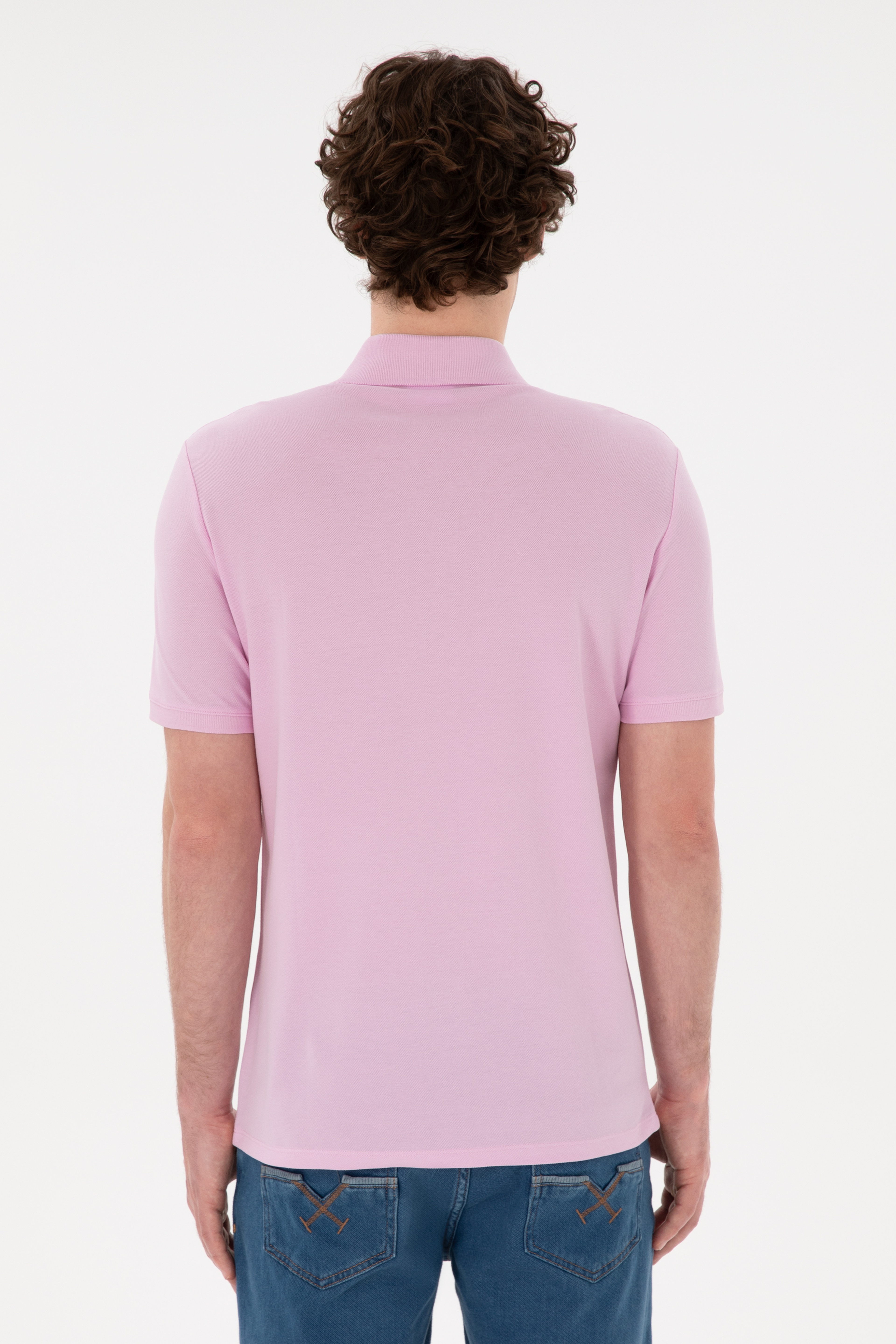 Erkek Regular Fit Polo Yaka Pembe Basic Tişört - Image 5