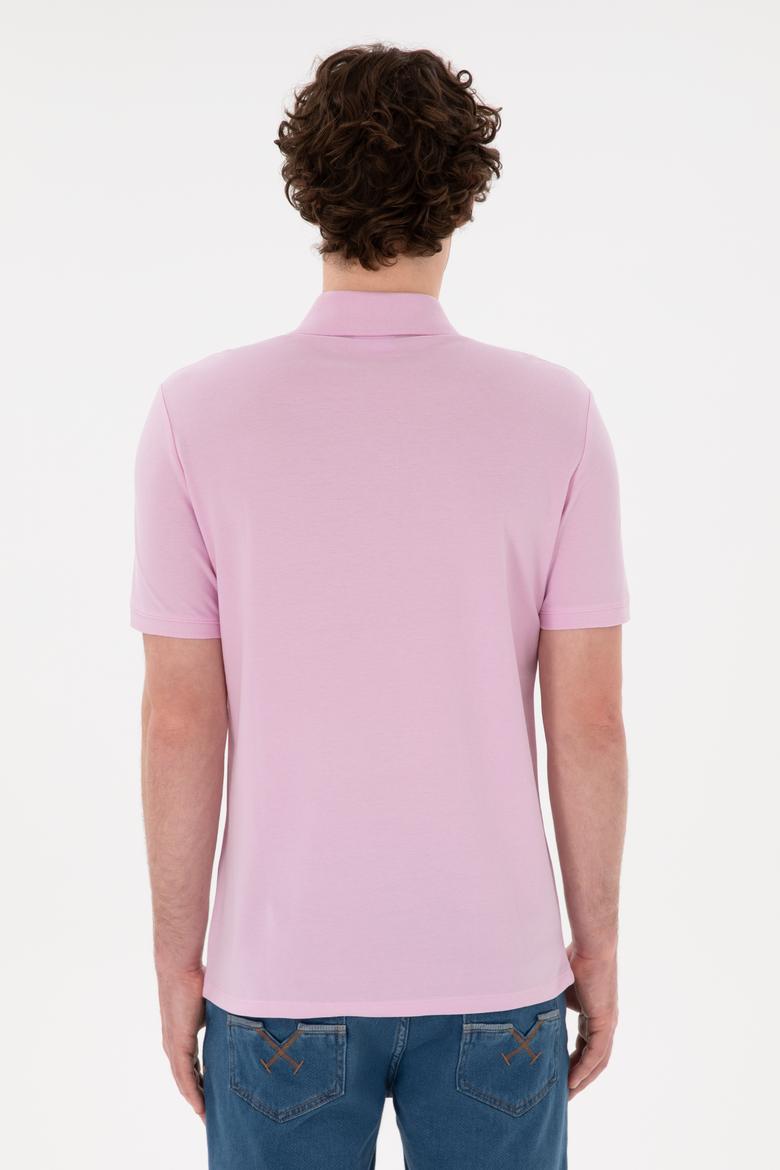 Erkek Regular Fit Polo Yaka Pembe Basic Tişört - 50284641149