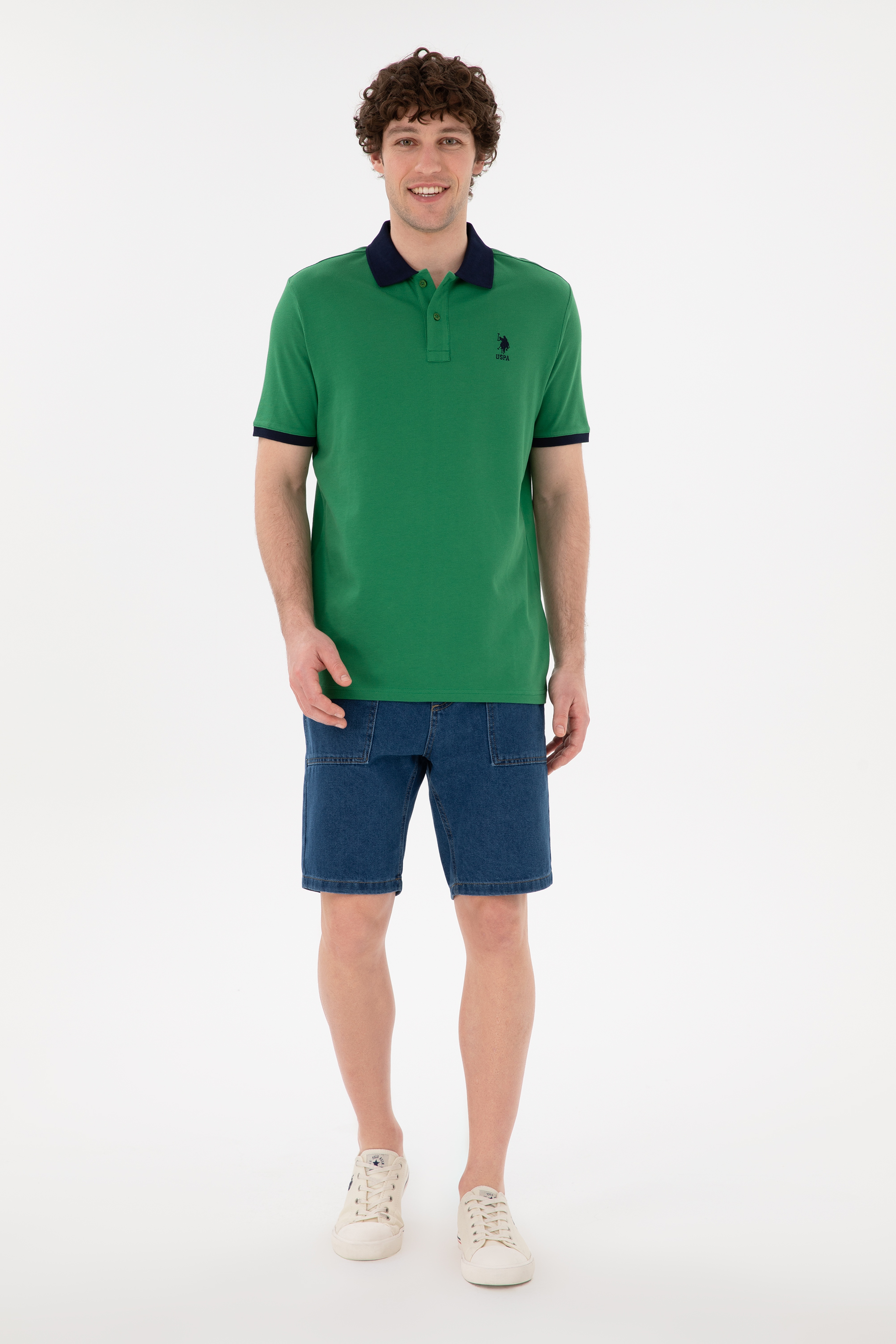 Erkek Regular Fit Polo Yaka Yeşil Basic Tişört