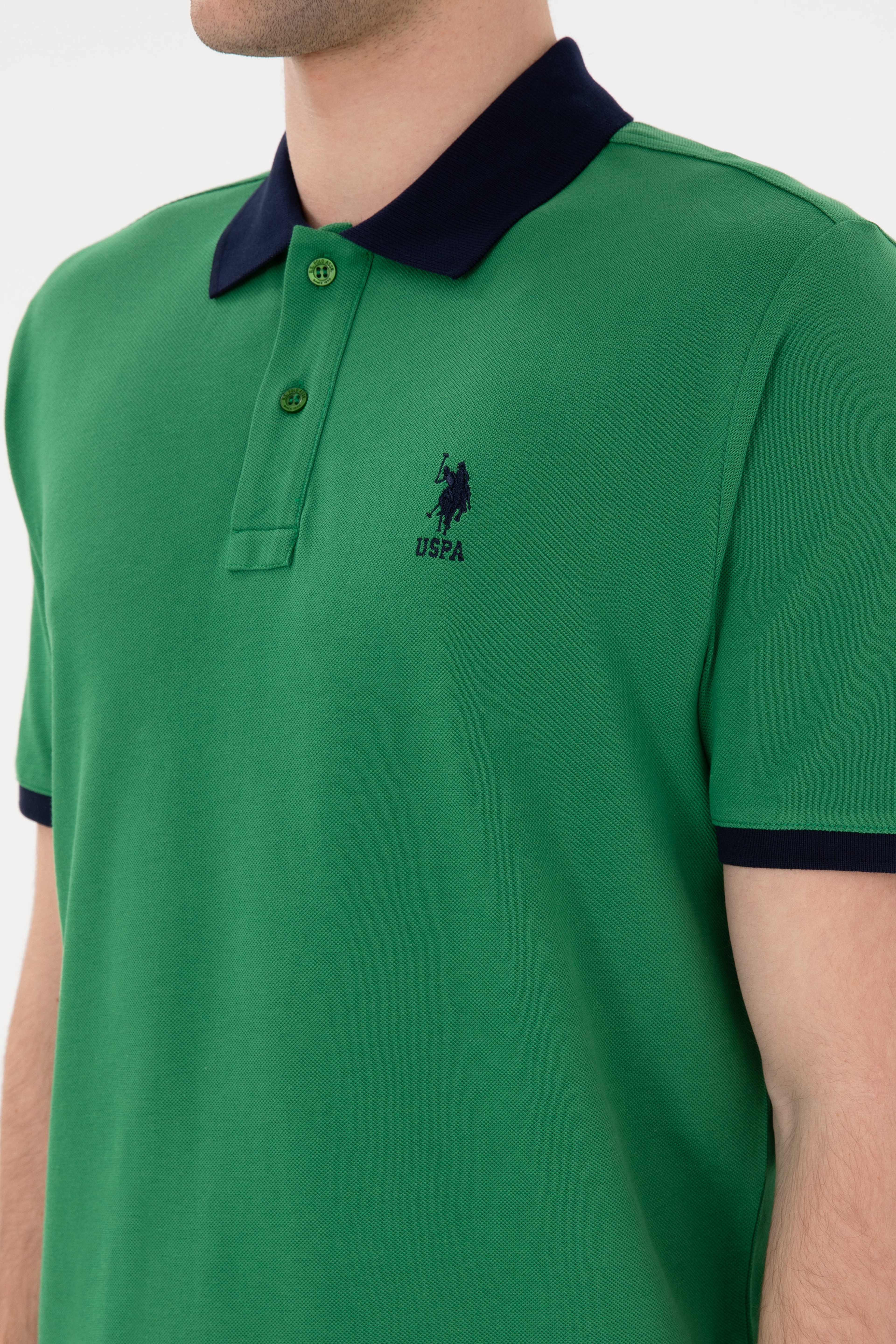 Erkek Regular Fit Polo Yaka Yeşil Basic Tişört - Image 7