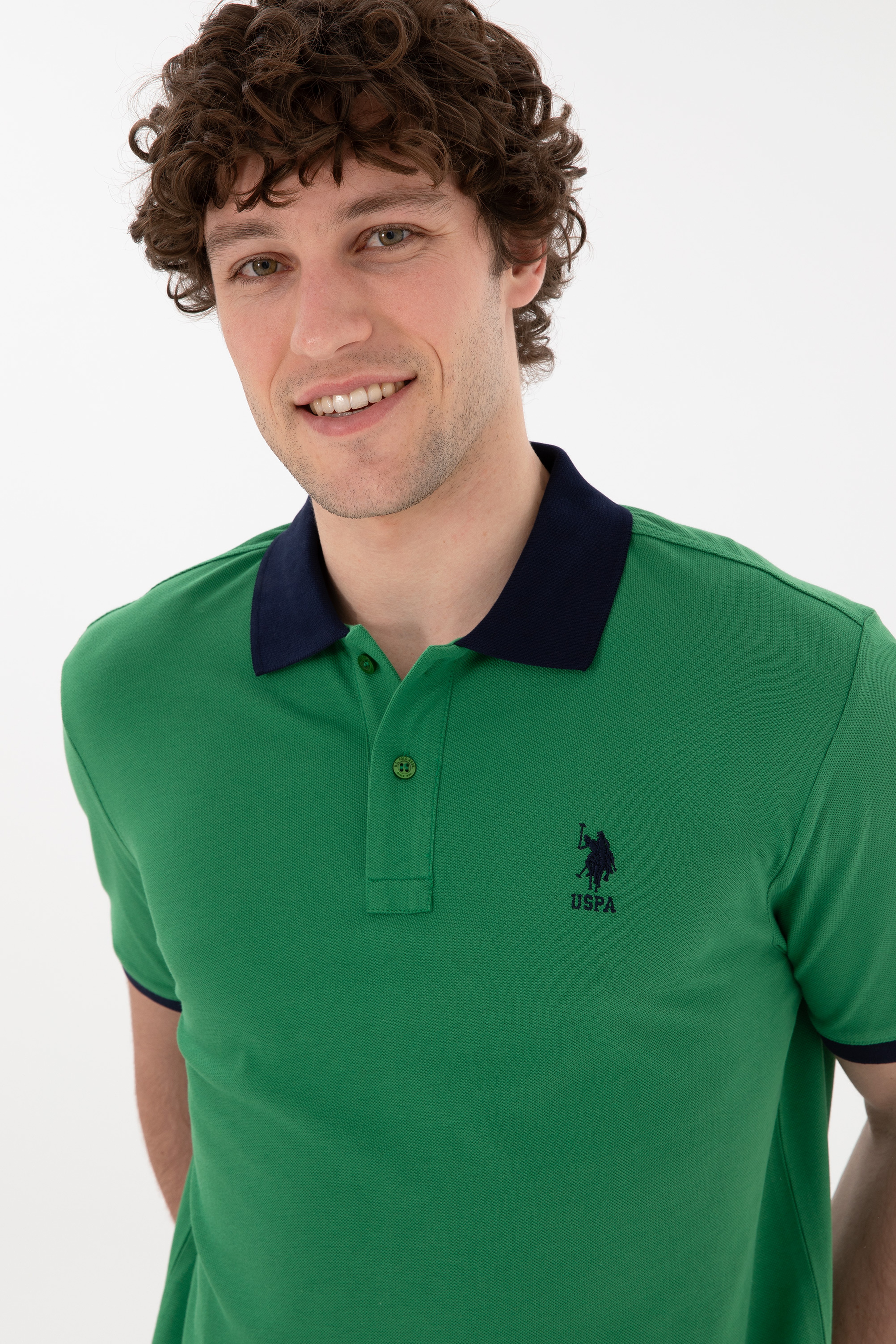Erkek Regular Fit Polo Yaka Yeşil Basic Tişört - Image 3