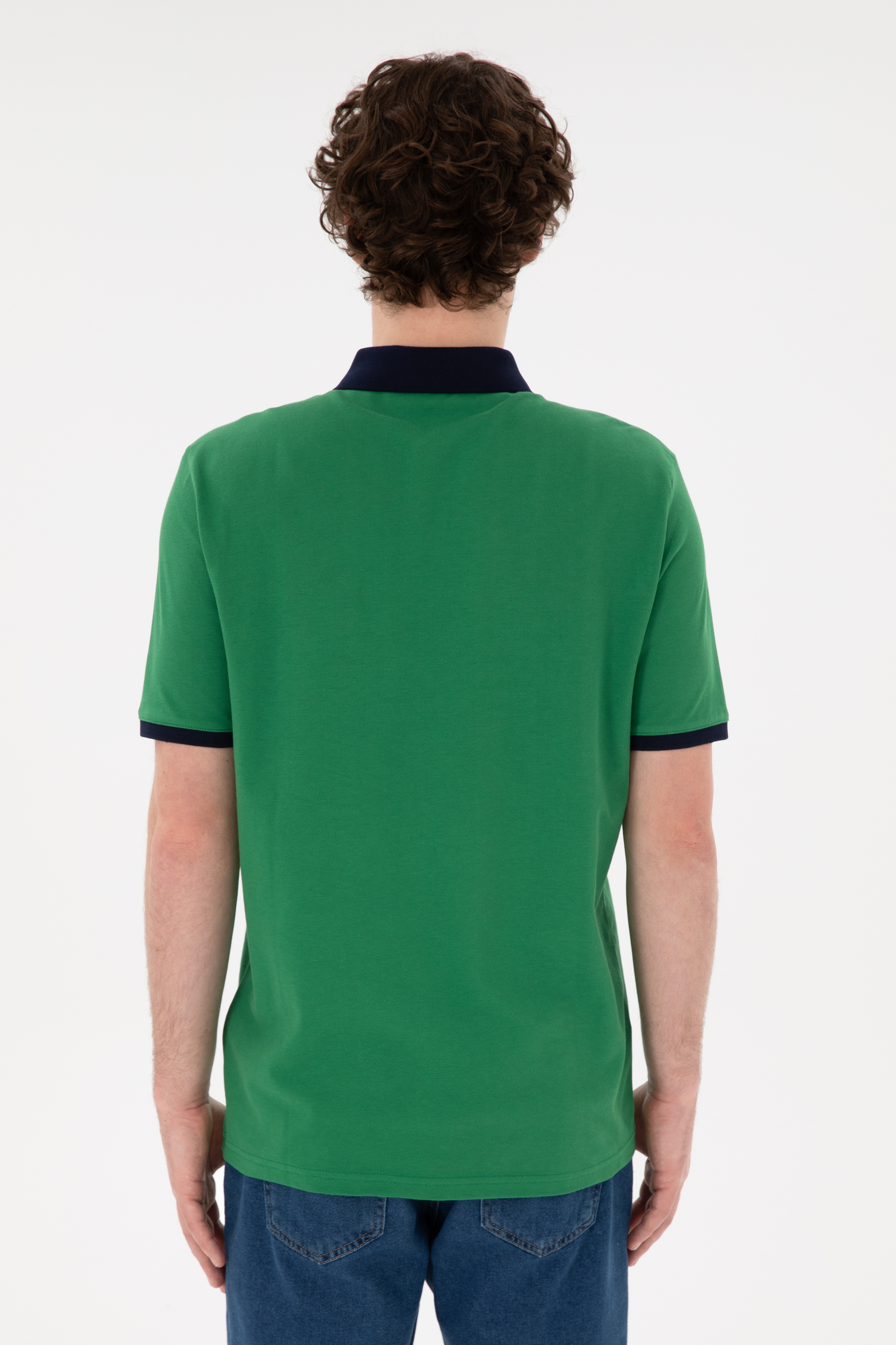 Erkek Regular Fit Polo Yaka Yeşil Basic Tişört - Image 5