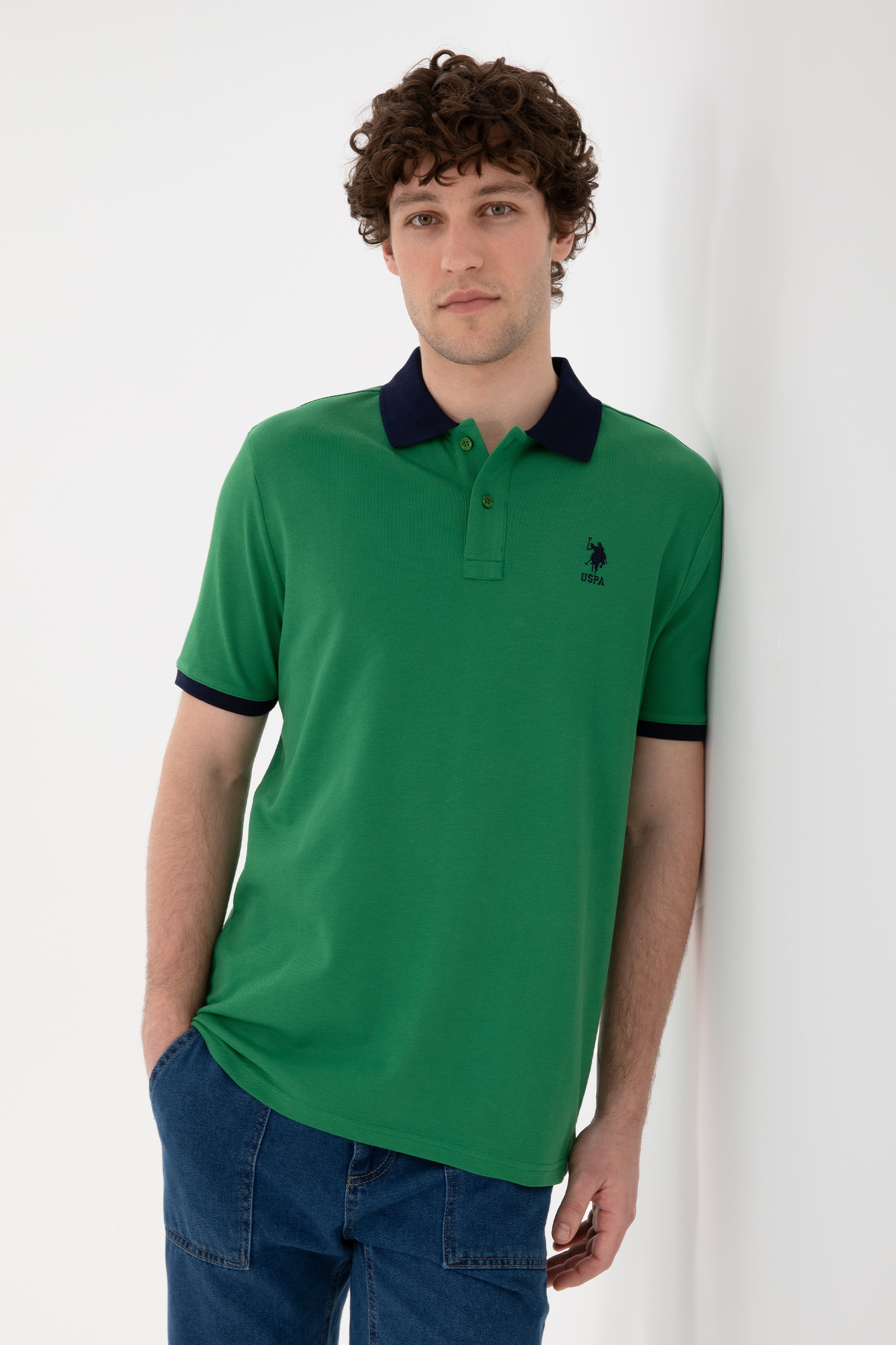 Erkek Regular Fit Polo Yaka Yeşil Basic Tişört - Image 2