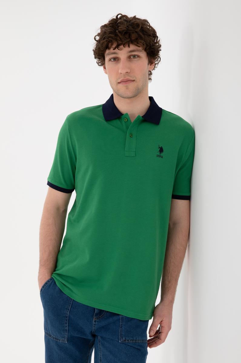 Erkek Regular Fit Polo Yaka Yeşil Basic Tişört