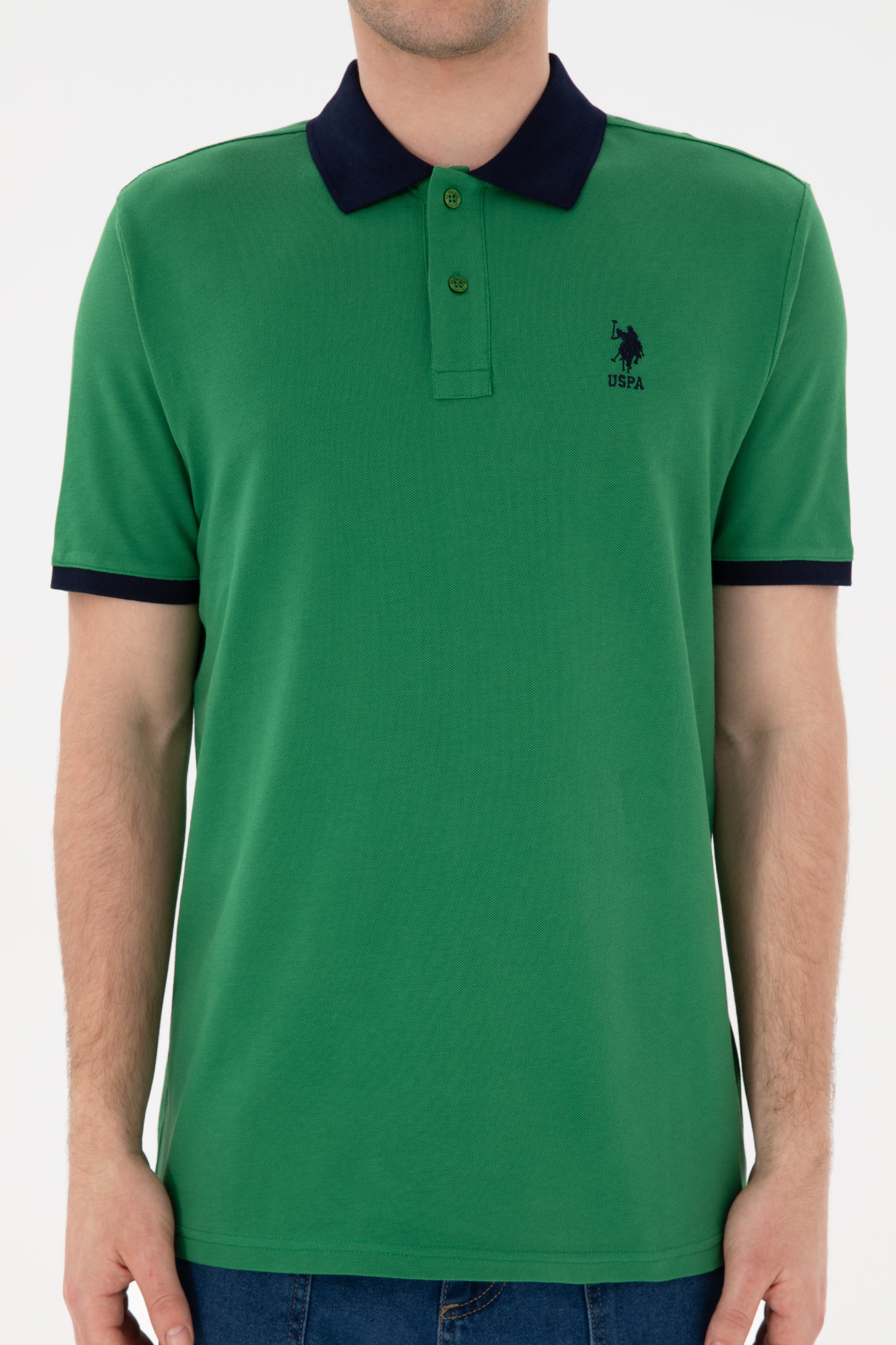 Erkek Regular Fit Polo Yaka Yeşil Basic Tişört - Image 6