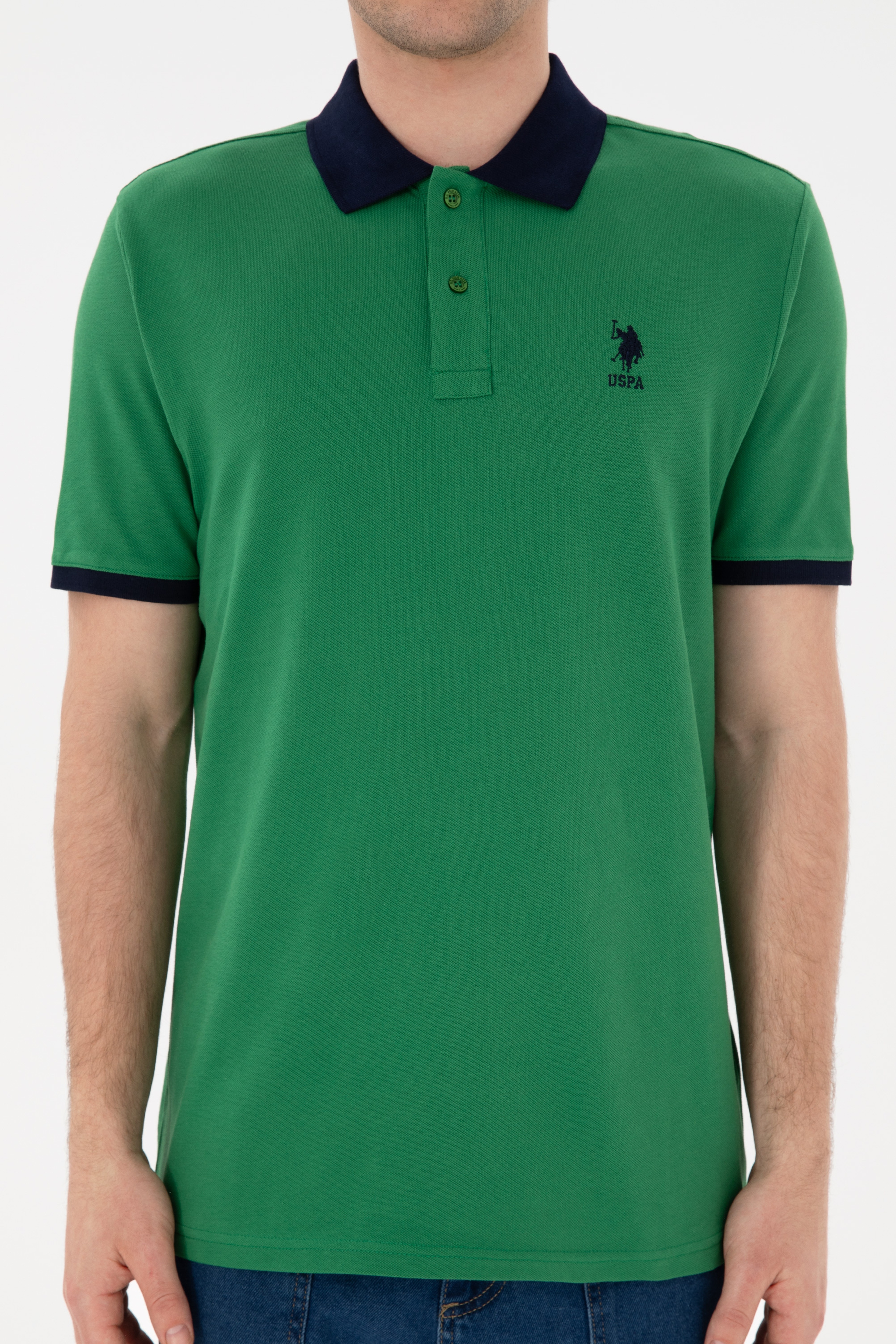 Erkek Regular Fit Polo Yaka Yeşil Basic Tişört