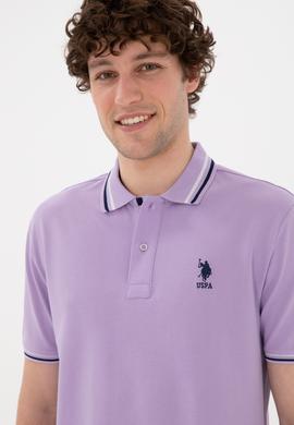 Erkek Regular Fit Polo Yaka Lila Basic Tişört - 50284639036