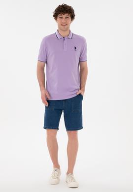 Erkek Regular Fit Polo Yaka Lila Basic Tişört - 50284639036