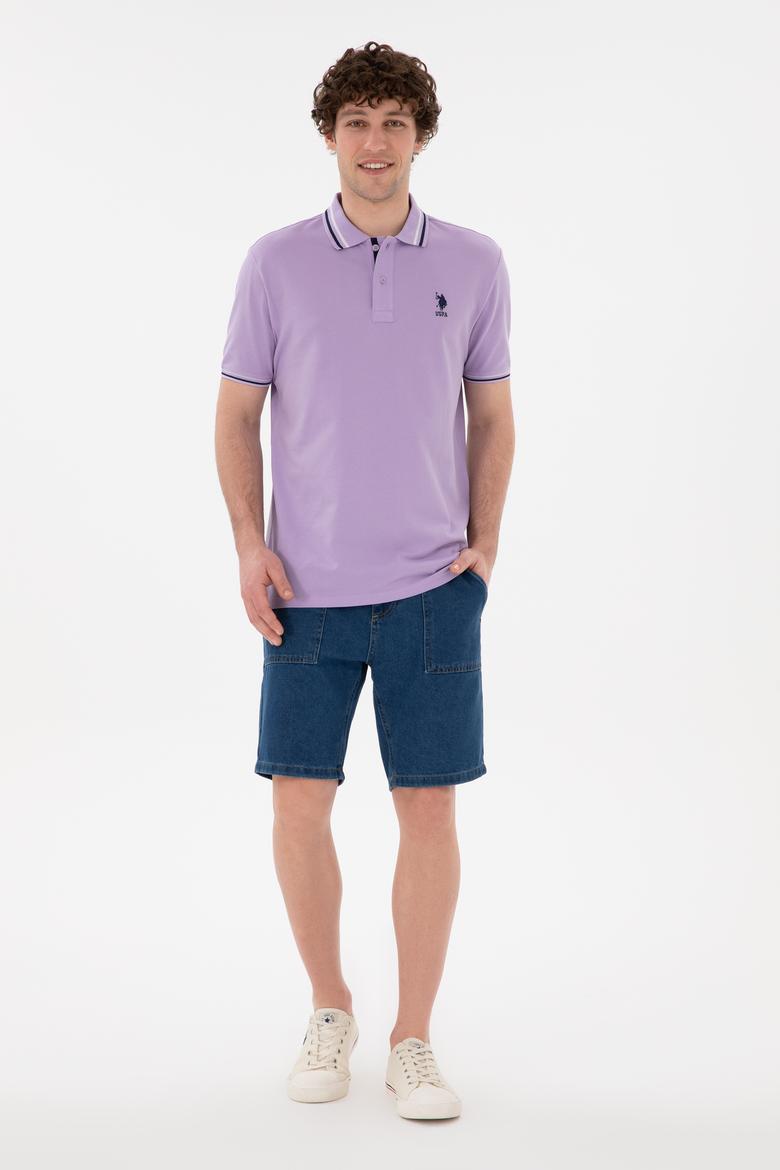 Erkek Regular Fit Polo Yaka Lila Basic Tişört - 50284639036