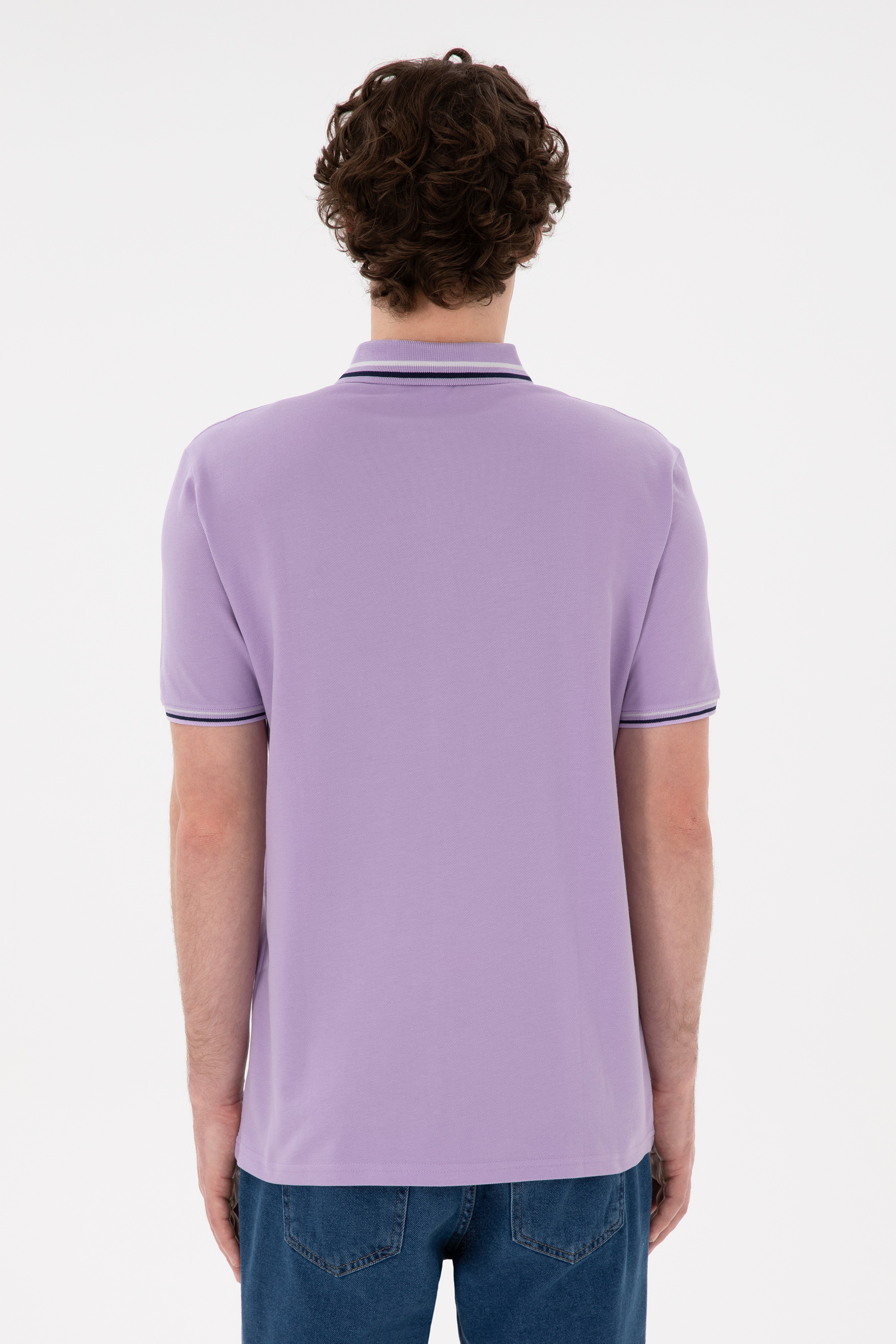 Erkek Regular Fit Polo Yaka Lila Basic Tişört