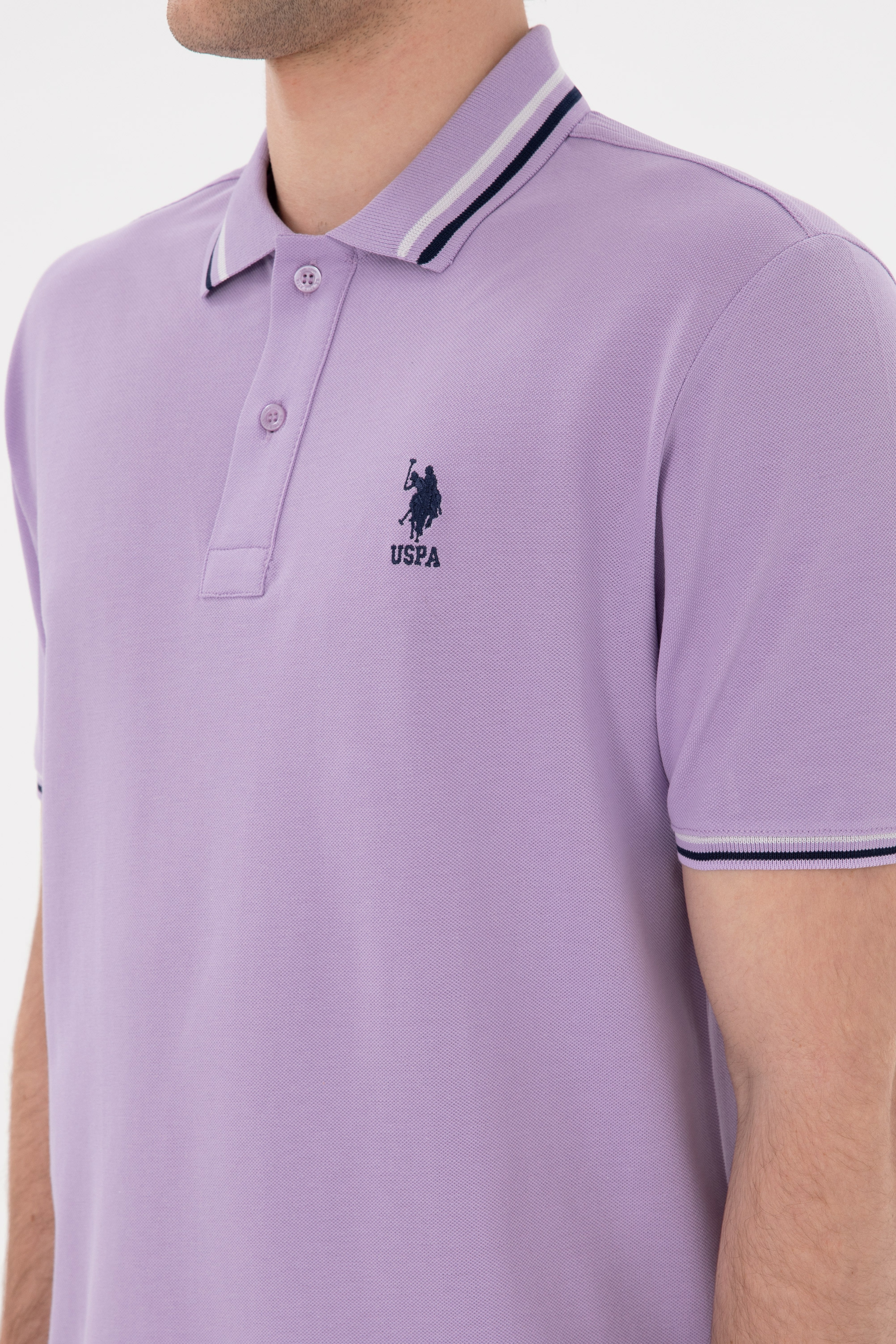 Erkek Regular Fit Polo Yaka Lila Basic Tişört - Image 7