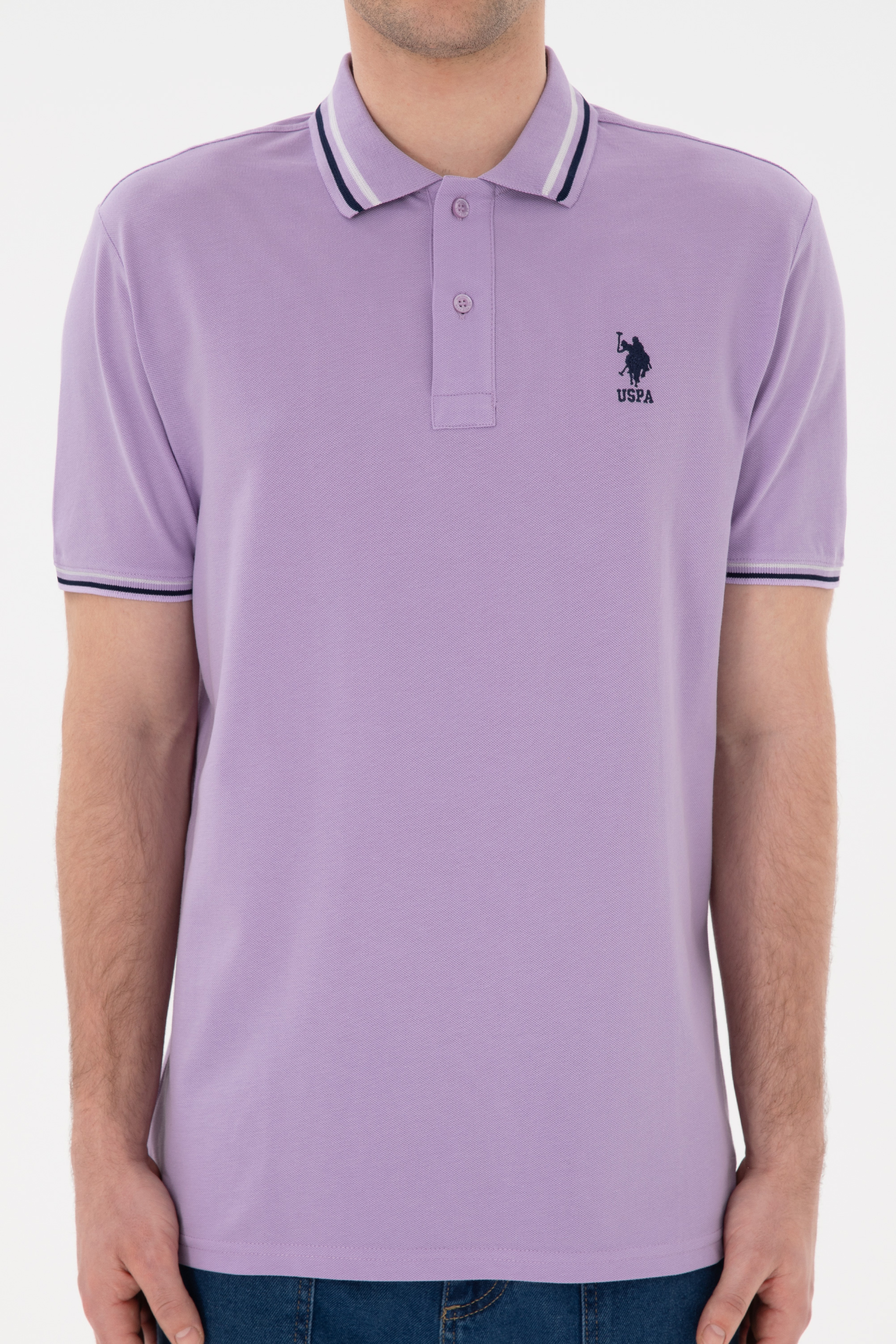 Erkek Regular Fit Polo Yaka Lila Basic Tişört - Image 6