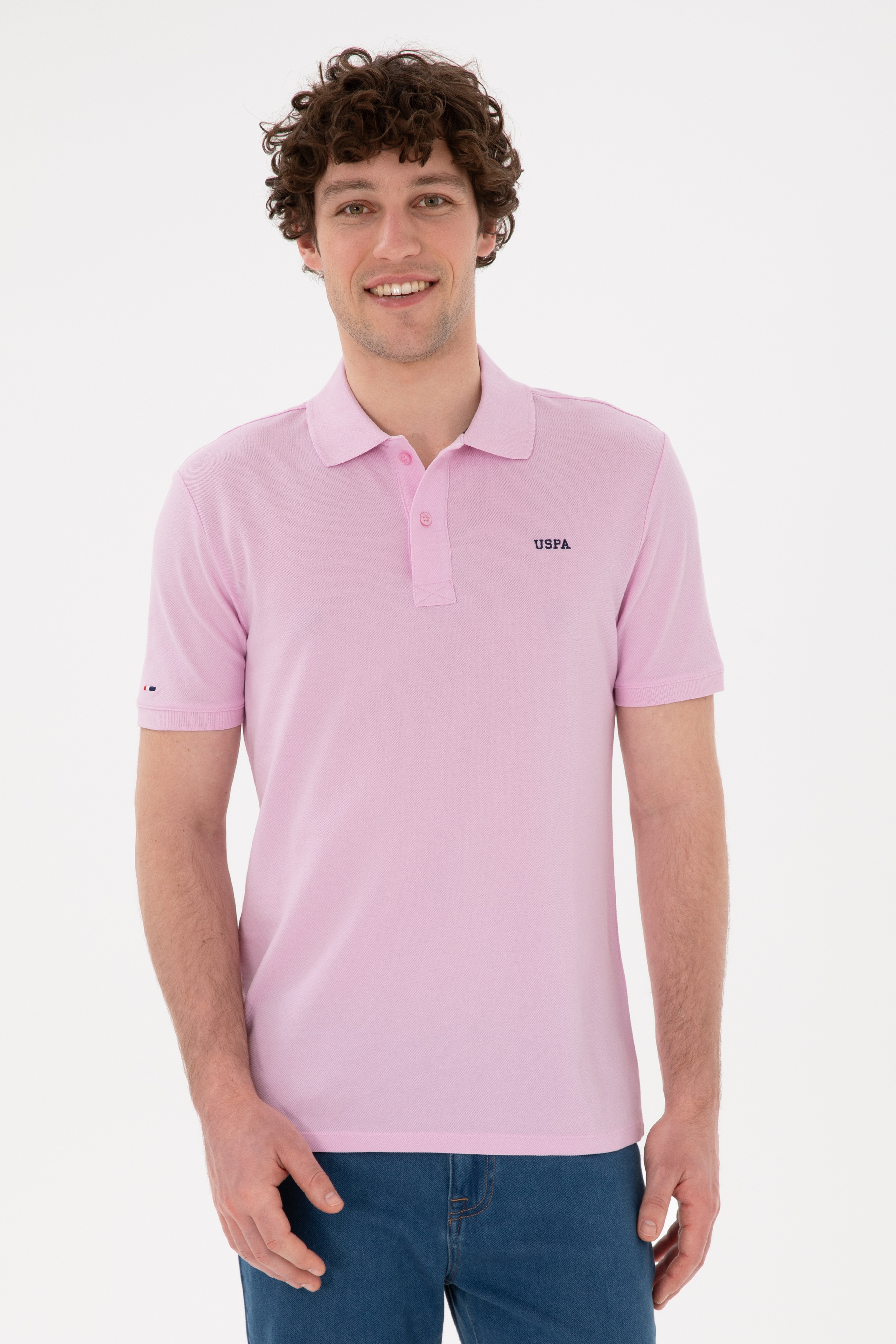 Erkek Regular Fit Polo Yaka Pembe Basic Tişört - Image 1
