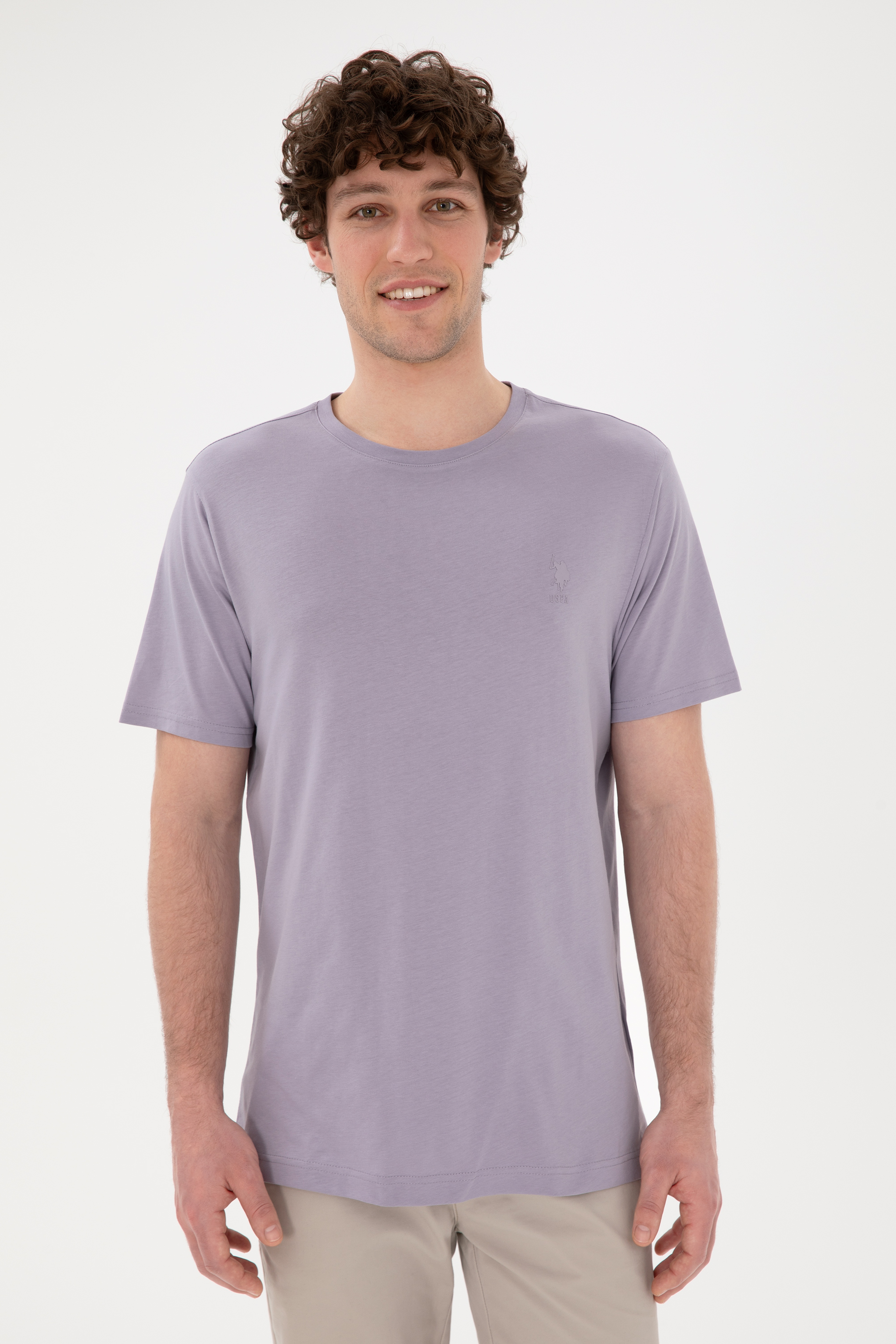 Erkek Regular Fit Bisiklet Yaka Gri Basic Tişört - Image 1