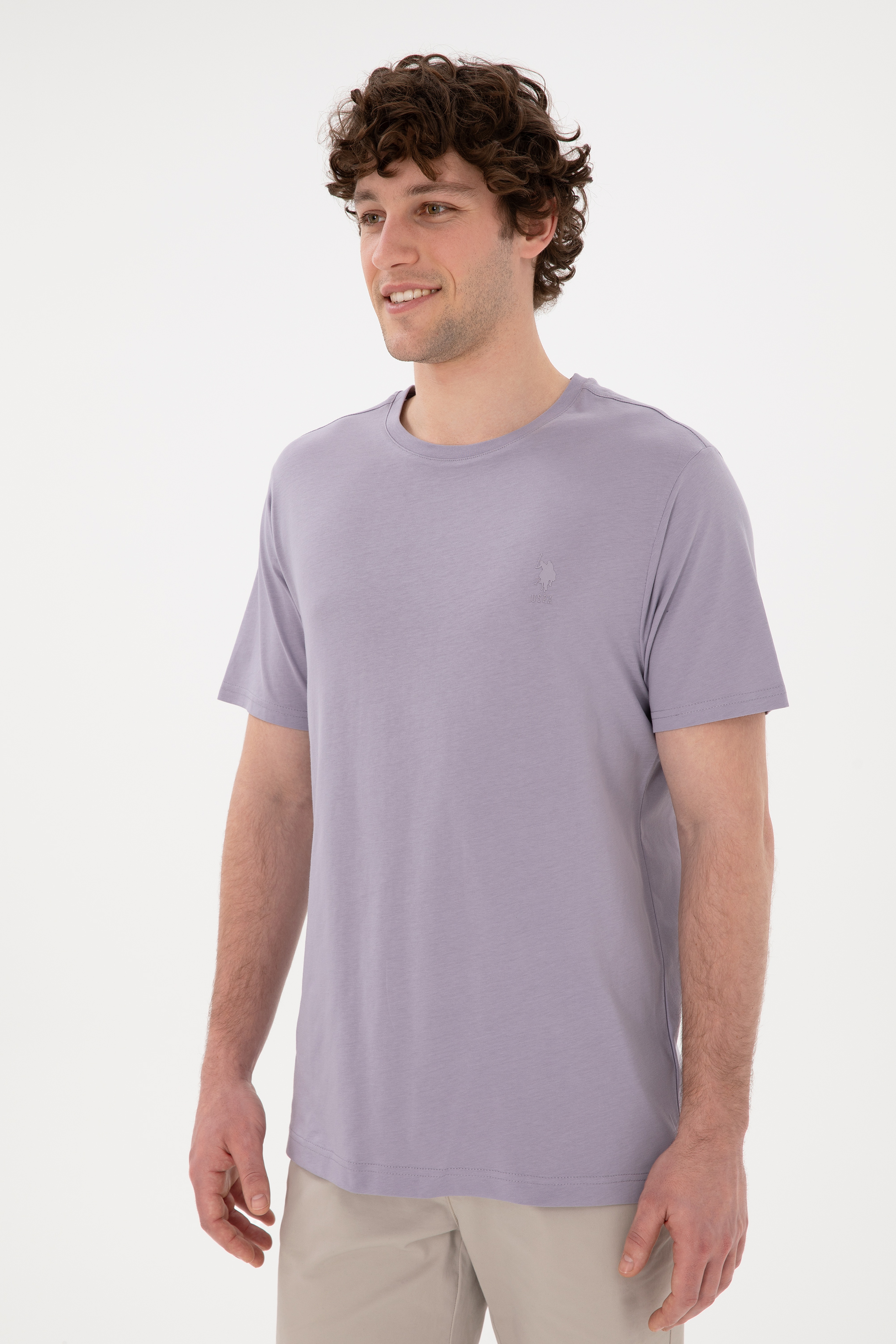 Erkek Regular Fit Bisiklet Yaka Gri Basic Tişört - Image 2