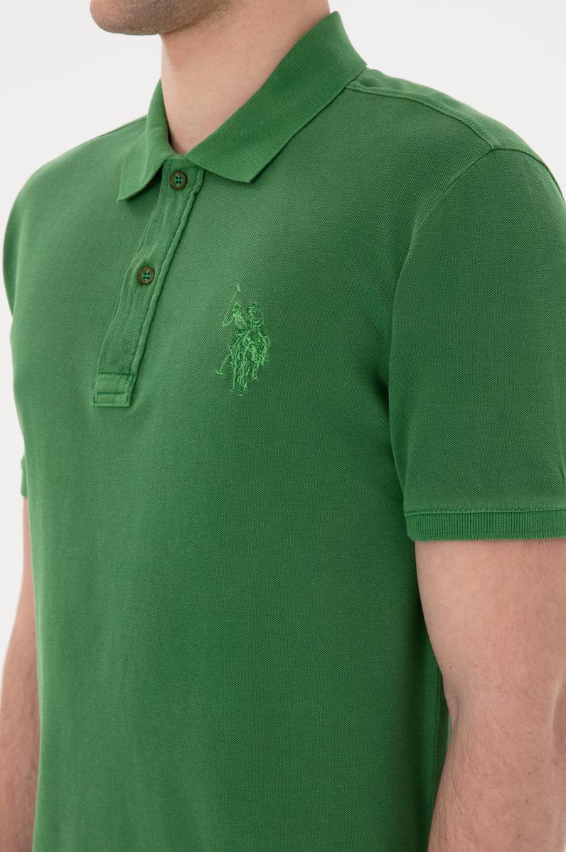Erkek Slim Fit Polo Yaka Yeşil Basic Tişört