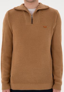 Erkek Regular Fit Yarım Fermuarlı Camel Kazak - 50297047053