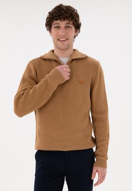 Erkek Regular Fit Yarım Fermuarlı Camel Kazak - 50297047053