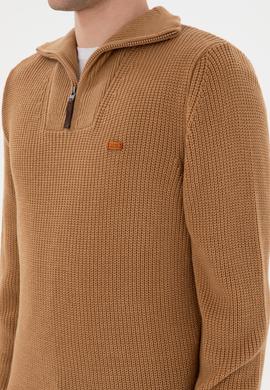 Erkek Regular Fit Yarım Fermuarlı Camel Kazak - 50297047053