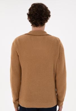 Erkek Regular Fit Yarım Fermuarlı Camel Kazak - 50297047053