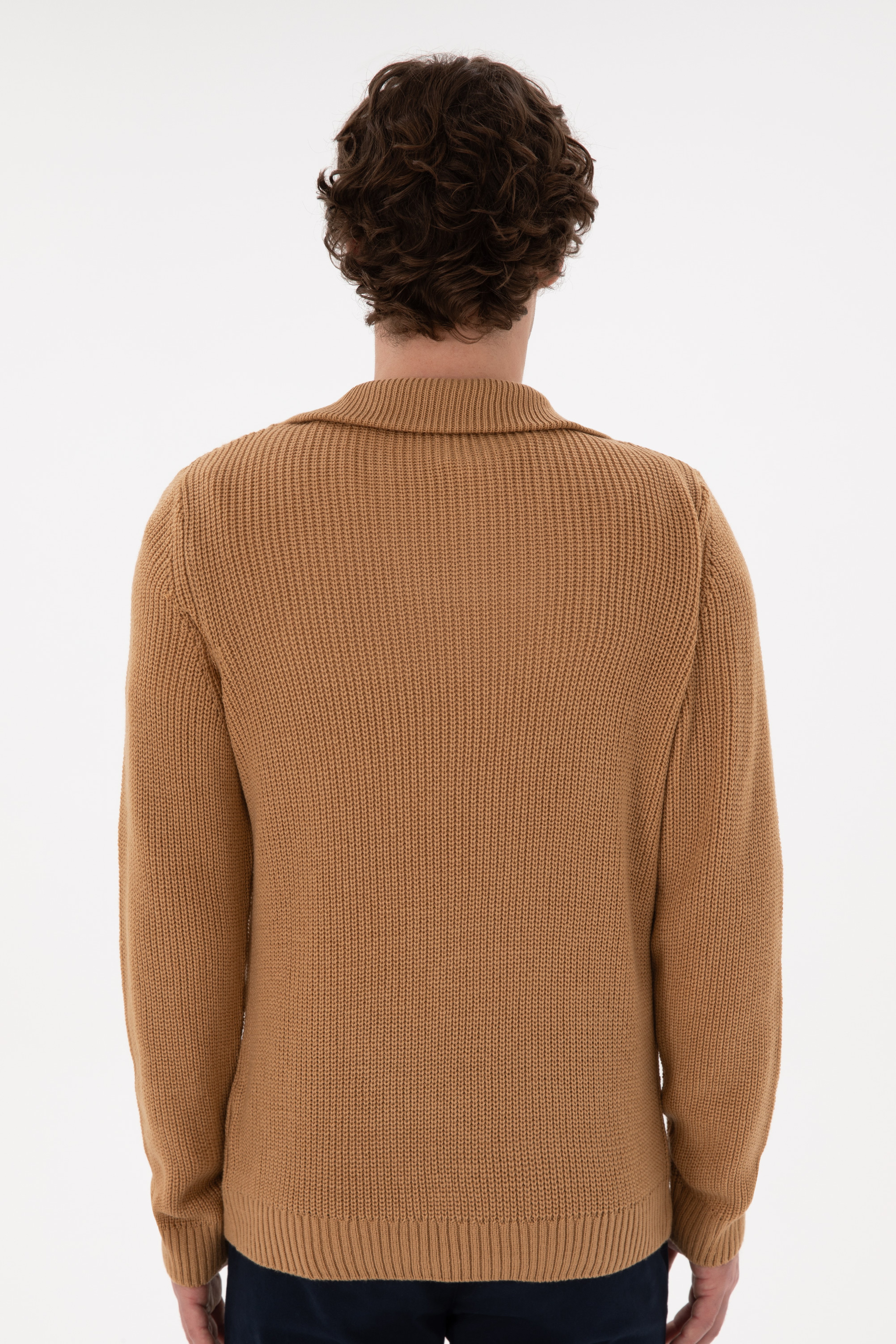 Erkek Regular Fit Yarım Fermuarlı Camel Kazak - Image 5