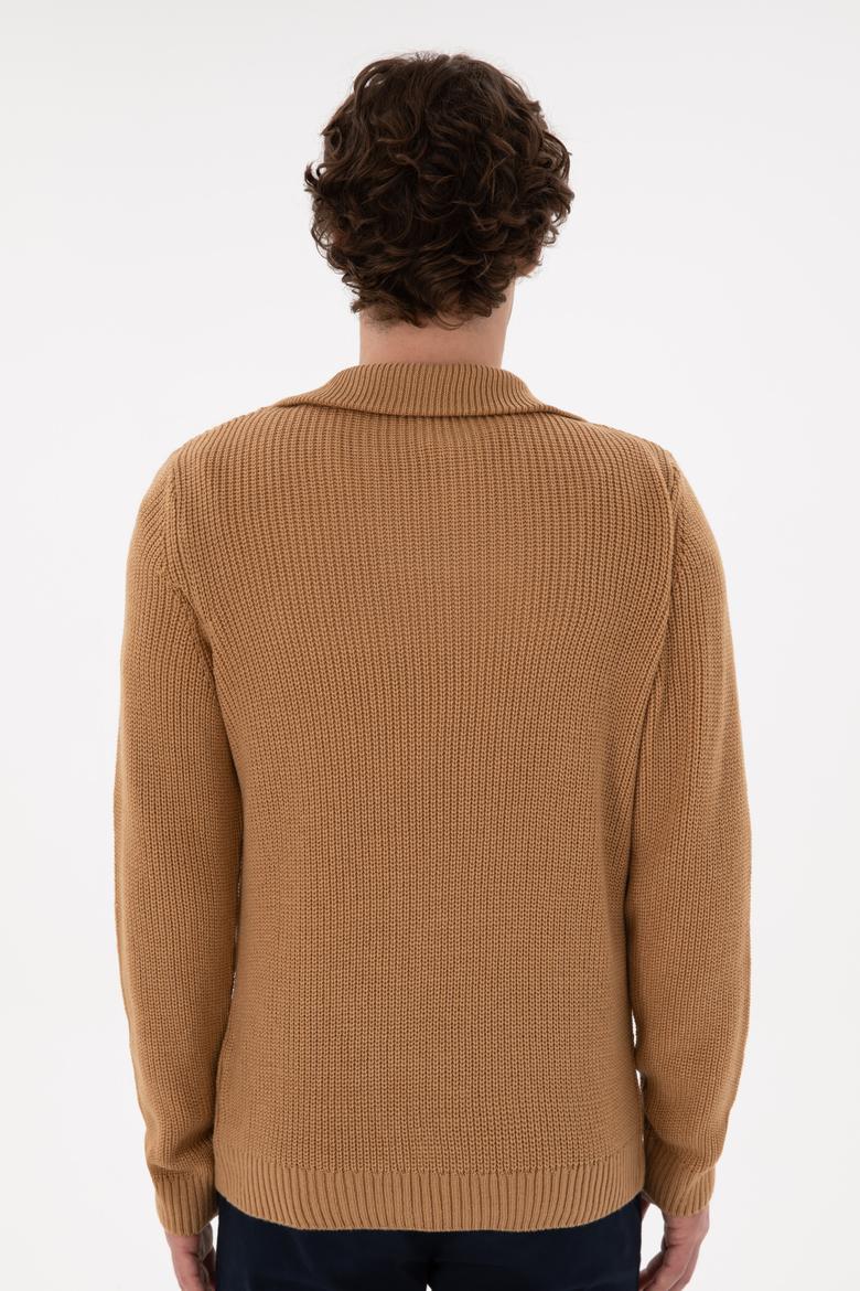 Erkek Regular Fit Yarım Fermuarlı Camel Kazak - 50297047053