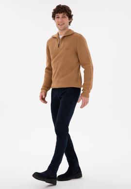 Erkek Regular Fit Yarım Fermuarlı Camel Kazak - 50297047053