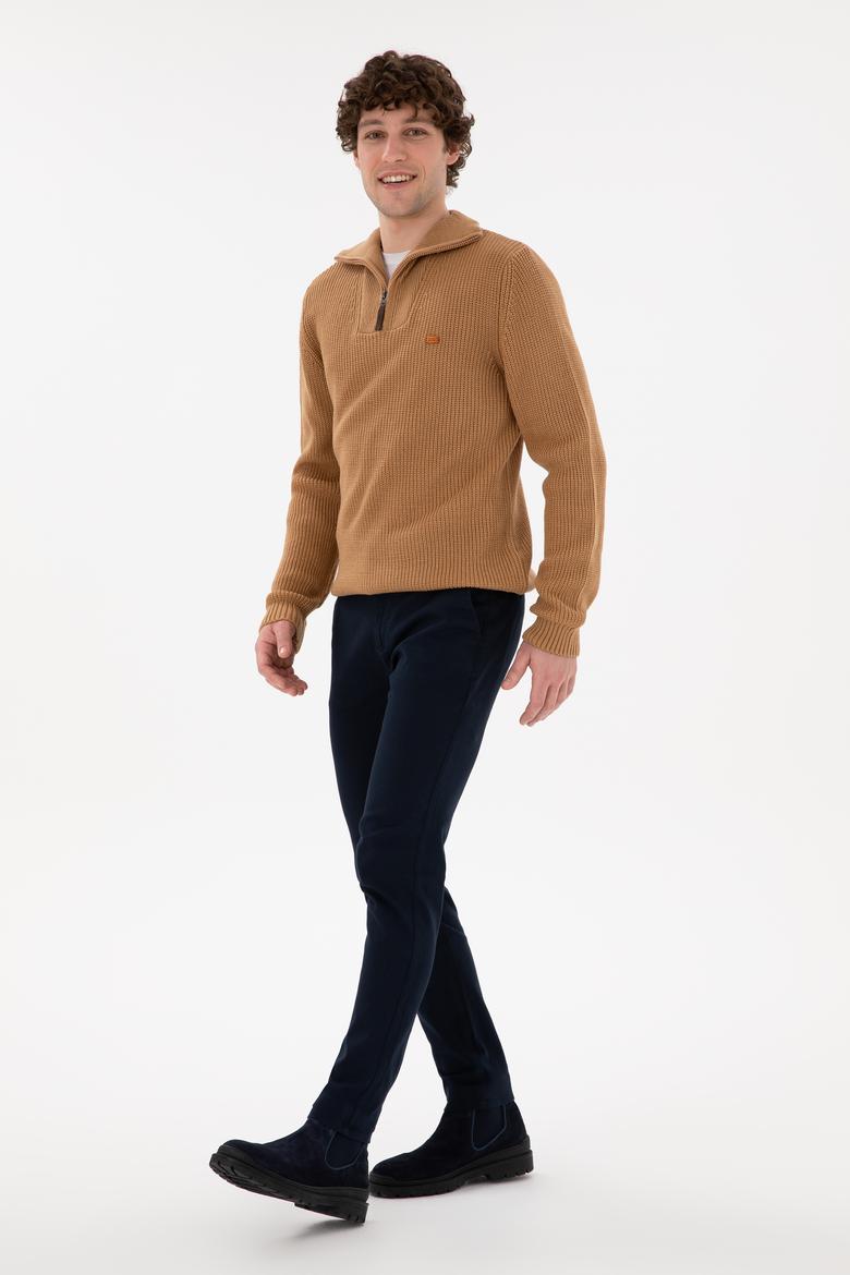 Erkek Regular Fit Yarım Fermuarlı Camel Kazak - 50297047053