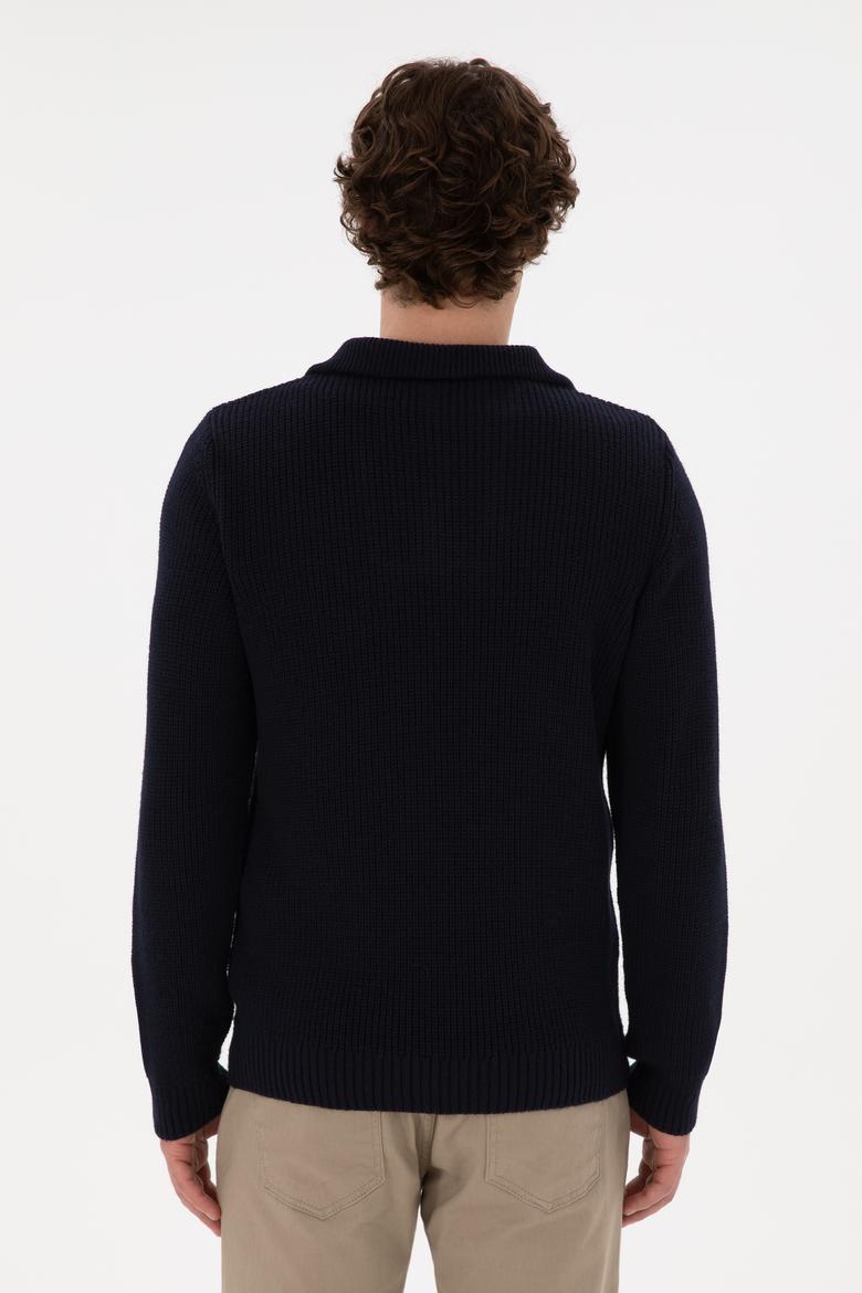 Erkek Regular Fit Yarım Fermuarlı Lacivert Kazak - 50297047025