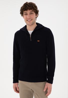 Erkek Regular Fit Yarım Fermuarlı Lacivert Kazak - 50297047025