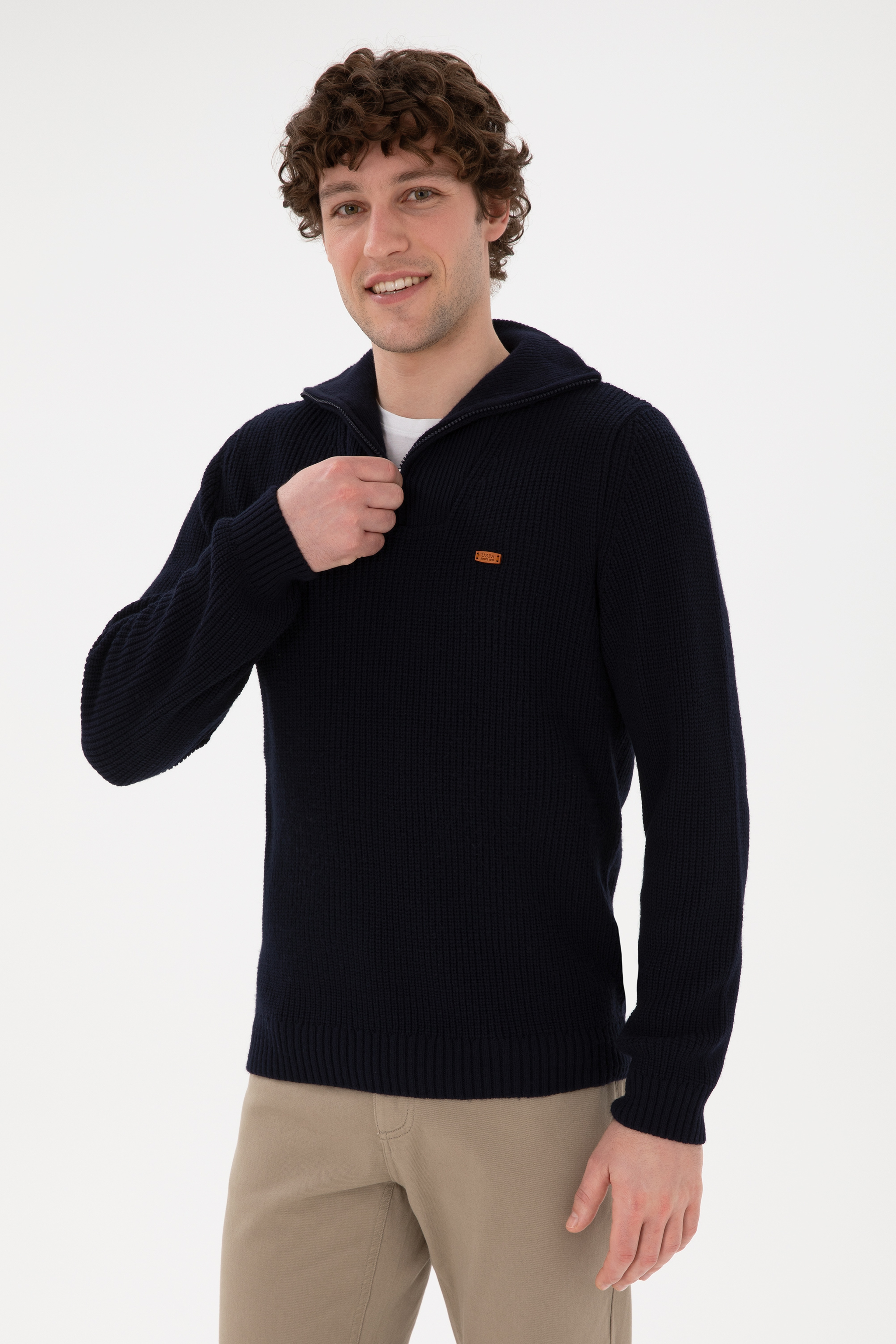 Erkek Regular Fit Yarım Fermuarlı Lacivert Kazak - Image 3