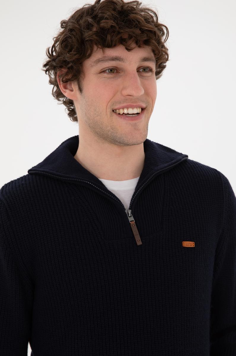 Erkek Regular Fit Yarım Fermuarlı Lacivert Kazak