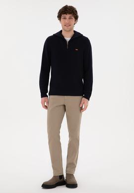 Erkek Regular Fit Yarım Fermuarlı Lacivert Kazak - 50297047025