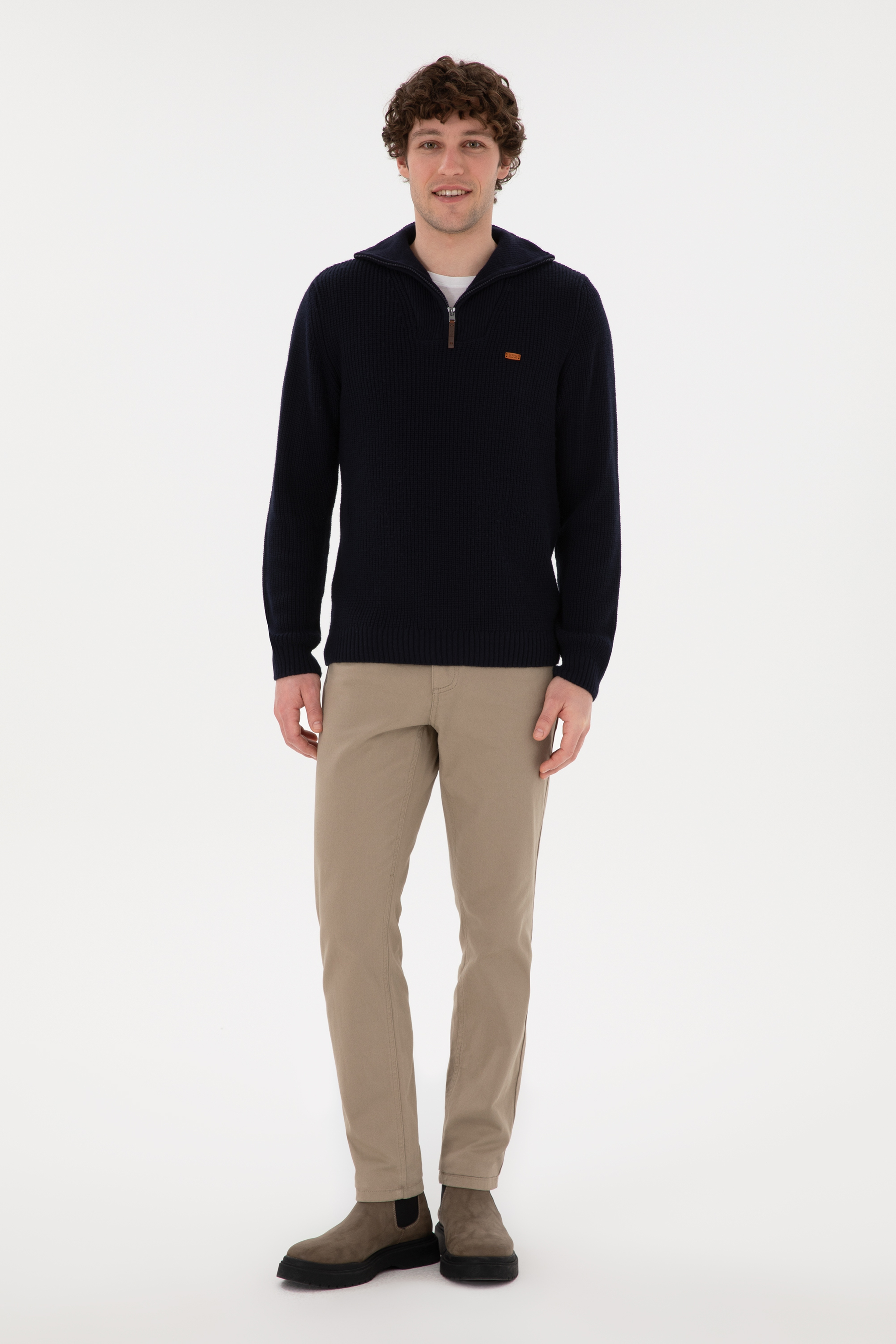Erkek Regular Fit Yarım Fermuarlı Lacivert Kazak - Image 4