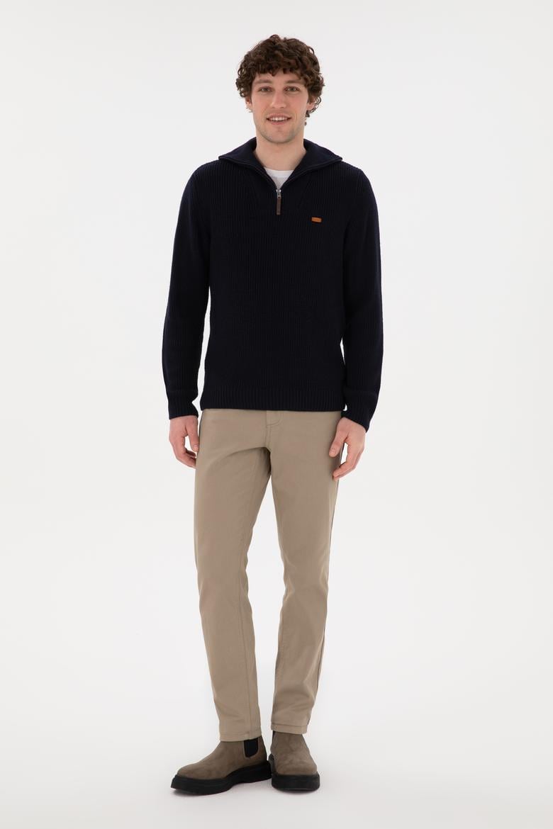 Erkek Regular Fit Yarım Fermuarlı Lacivert Kazak - 50297047025