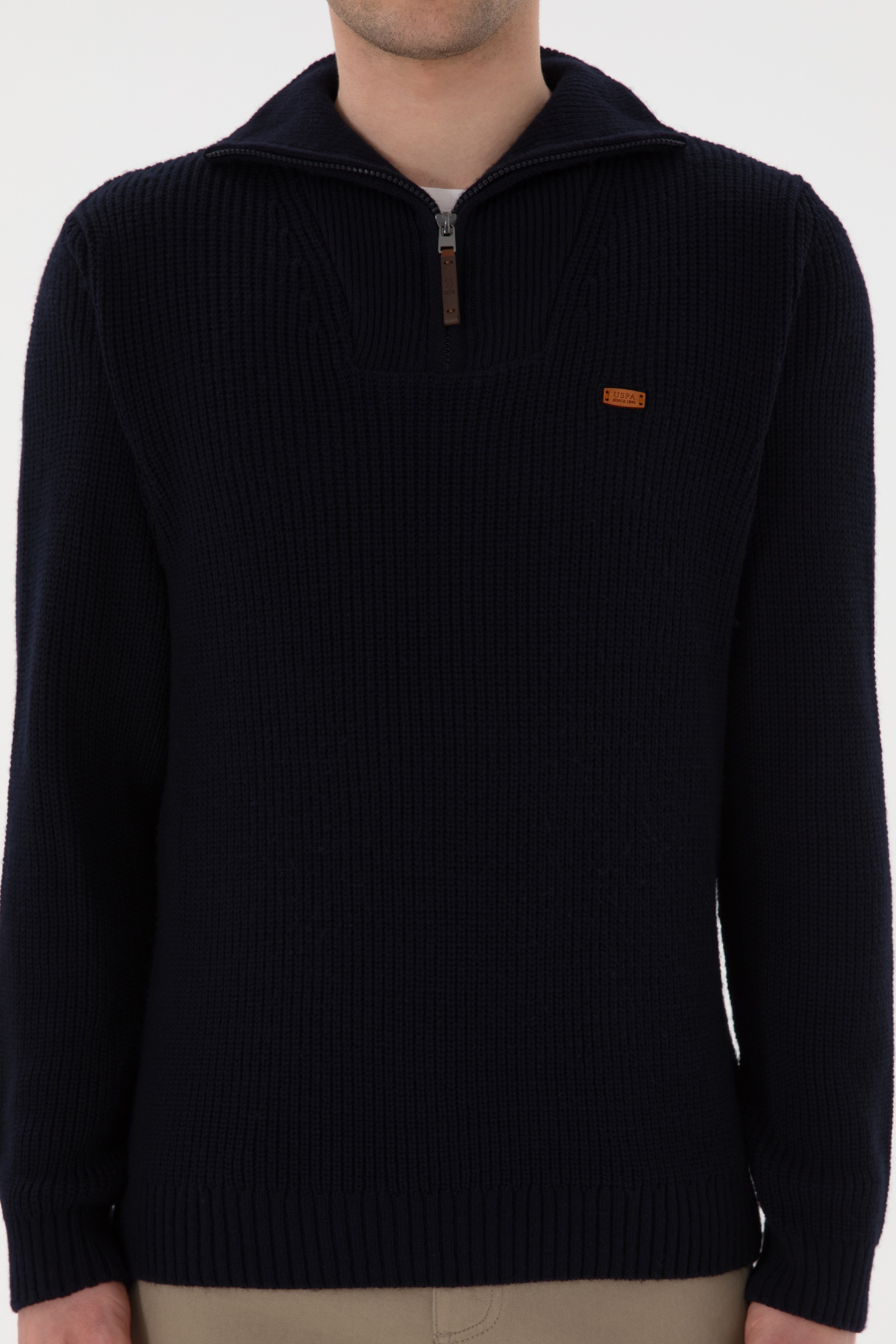 Erkek Regular Fit Yarım Fermuarlı Lacivert Kazak - Image 6