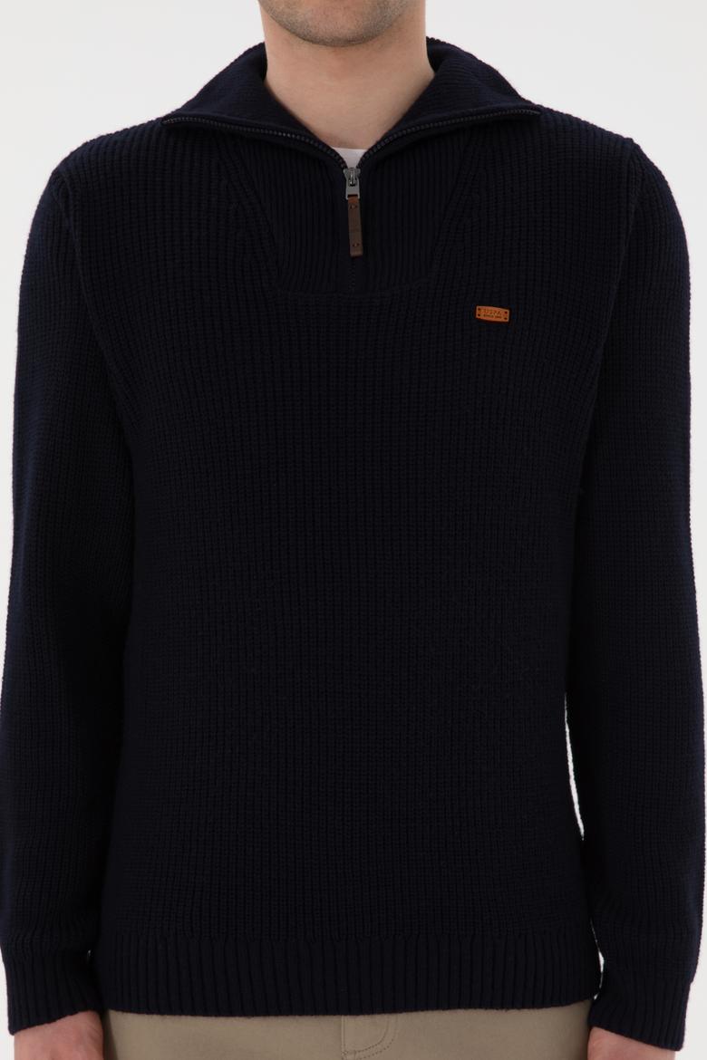 Erkek Regular Fit Yarım Fermuarlı Lacivert Kazak - 50297047025