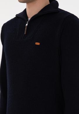 Erkek Regular Fit Yarım Fermuarlı Lacivert Kazak - 50297047025