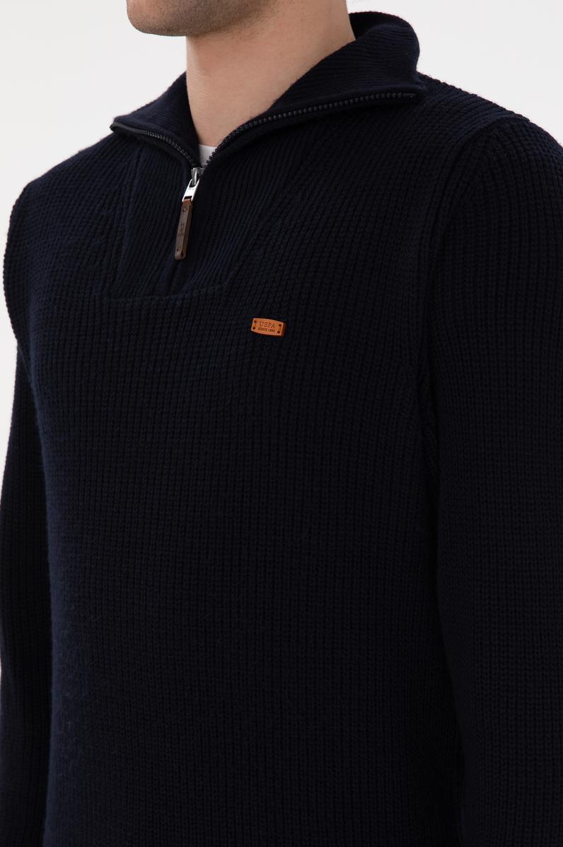 Erkek Regular Fit Yarım Fermuarlı Lacivert Kazak