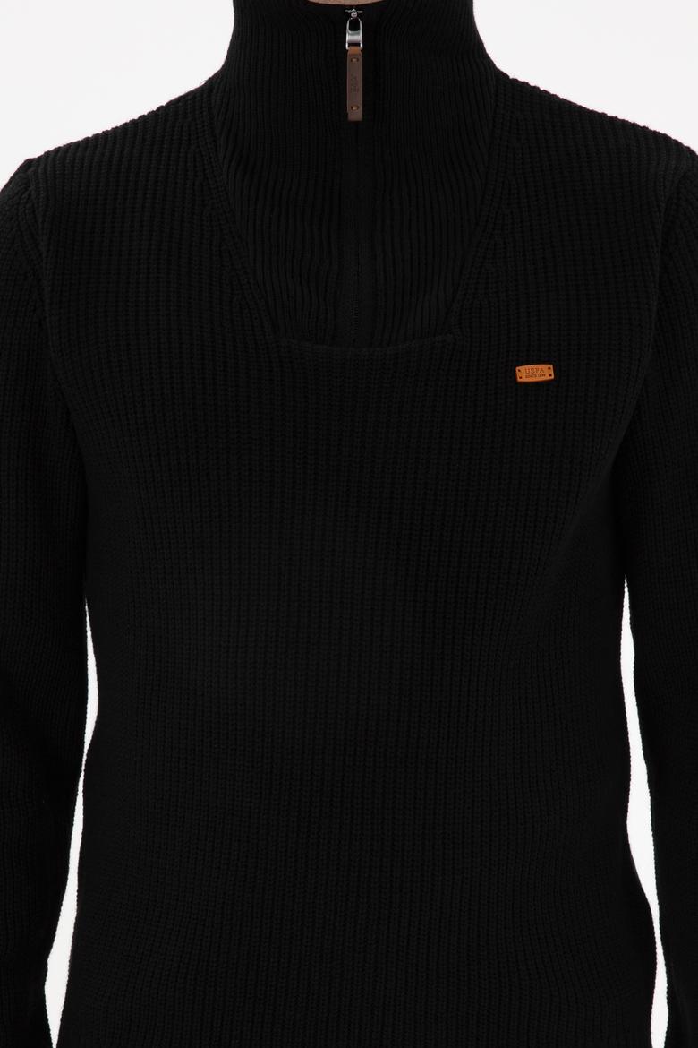 Erkek Regular Fit Yarım Fermuarlı Siyah Kazak - 50297047016