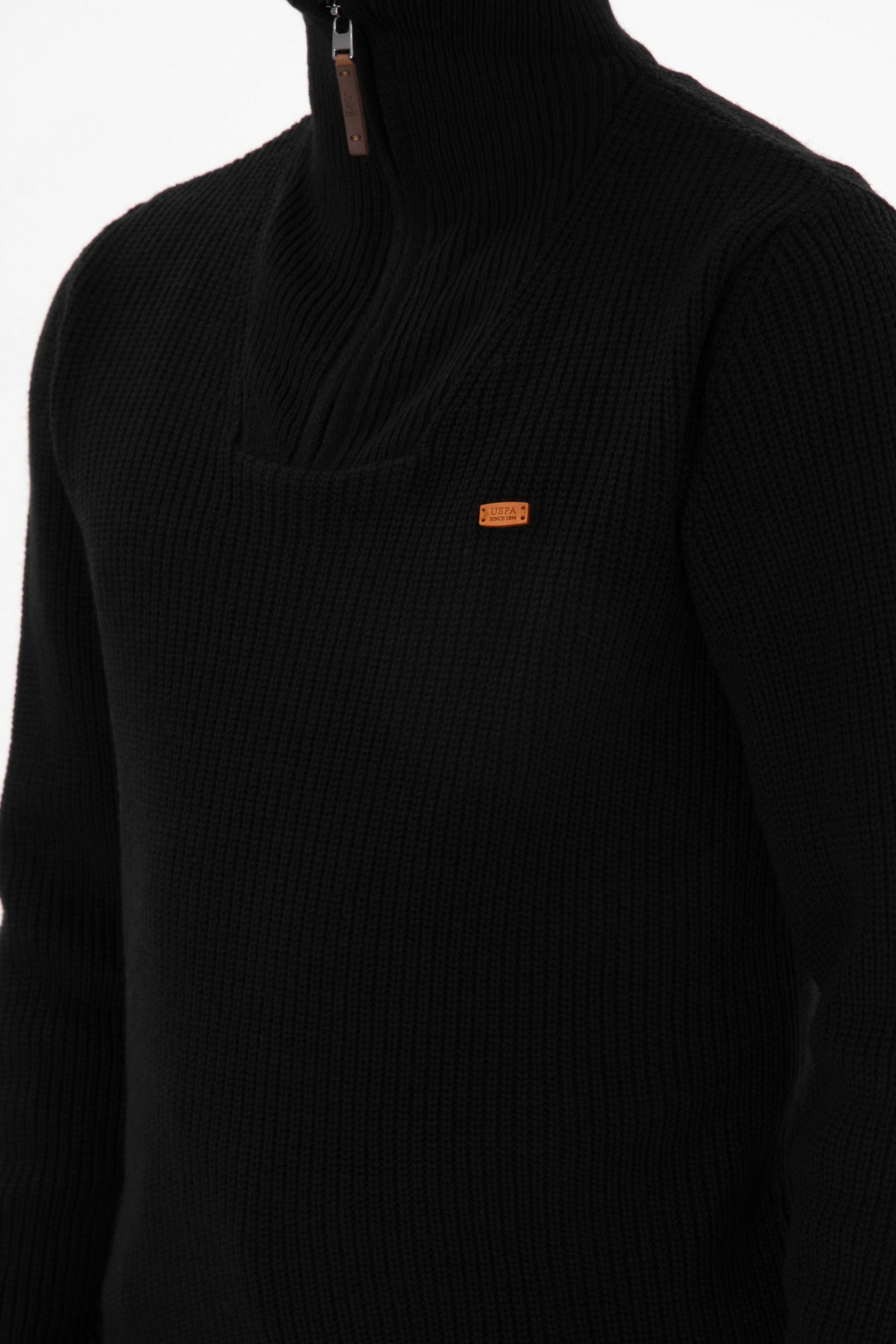 Erkek Regular Fit Yarım Fermuarlı Siyah Kazak - Image 7