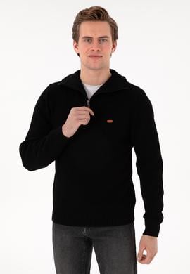 Erkek Regular Fit Yarım Fermuarlı Siyah Kazak - 50297047016