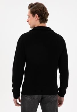 Erkek Regular Fit Yarım Fermuarlı Siyah Kazak - 50297047016