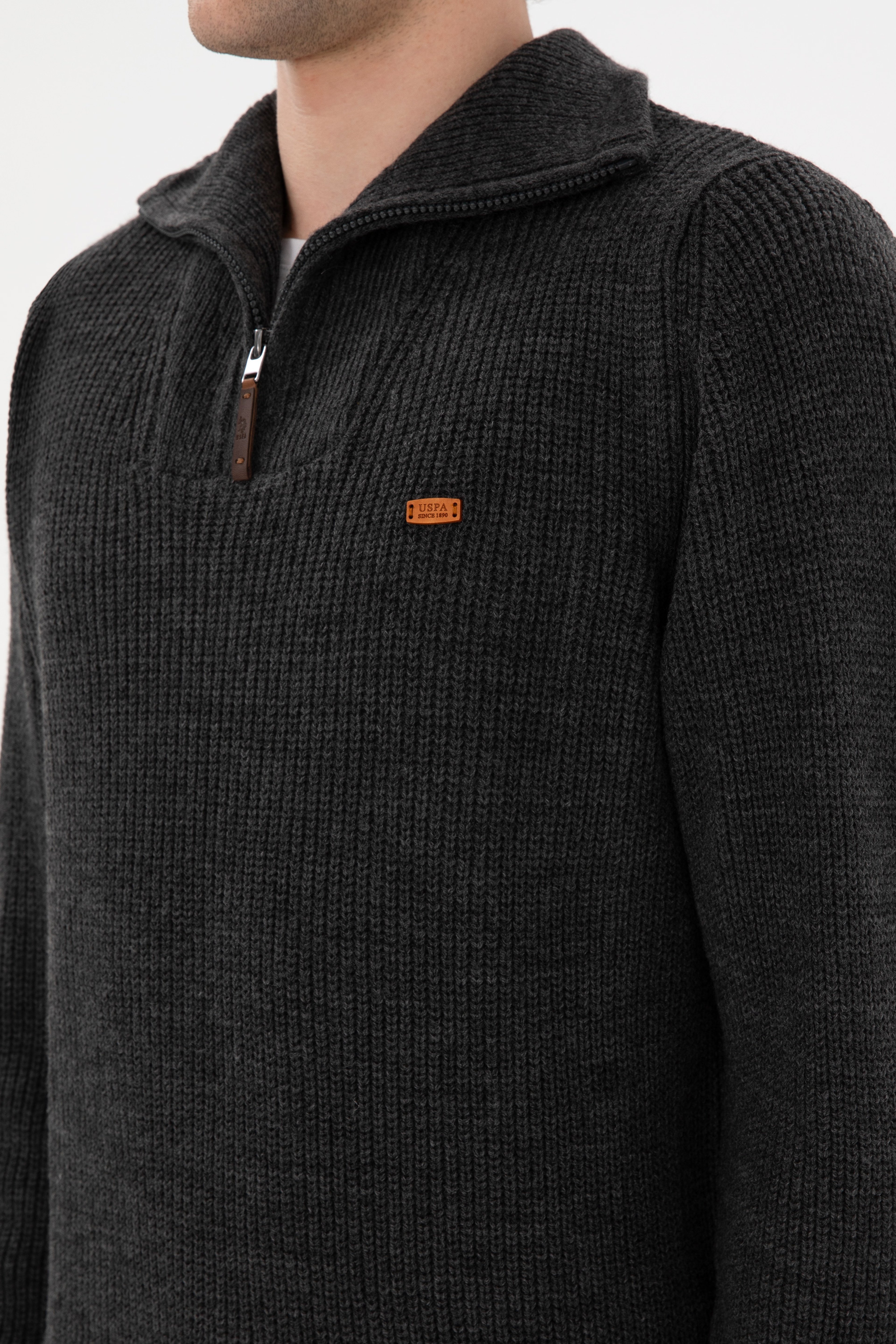 Erkek Regular Fit Yarım Fermuarlı Antrasit Kazak - Image 7