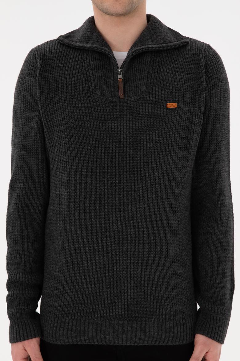 Erkek Regular Fit Yarım Fermuarlı Antrasit Kazak - 50297047044