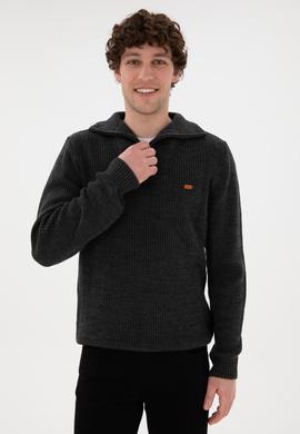 Erkek Regular Fit Yarım Fermuarlı Antrasit Kazak - 50297047044