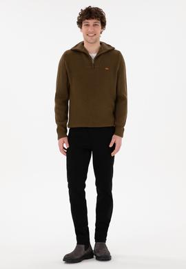 Erkek Regular Fit Yarım Fermuarlı Haki Kazak - 50297047036