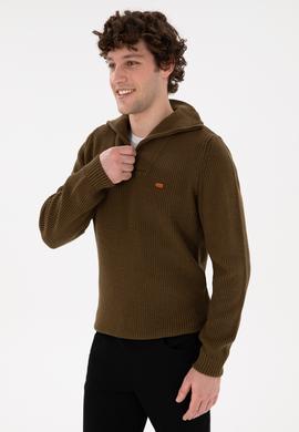 Erkek Regular Fit Yarım Fermuarlı Haki Kazak - 50297047036